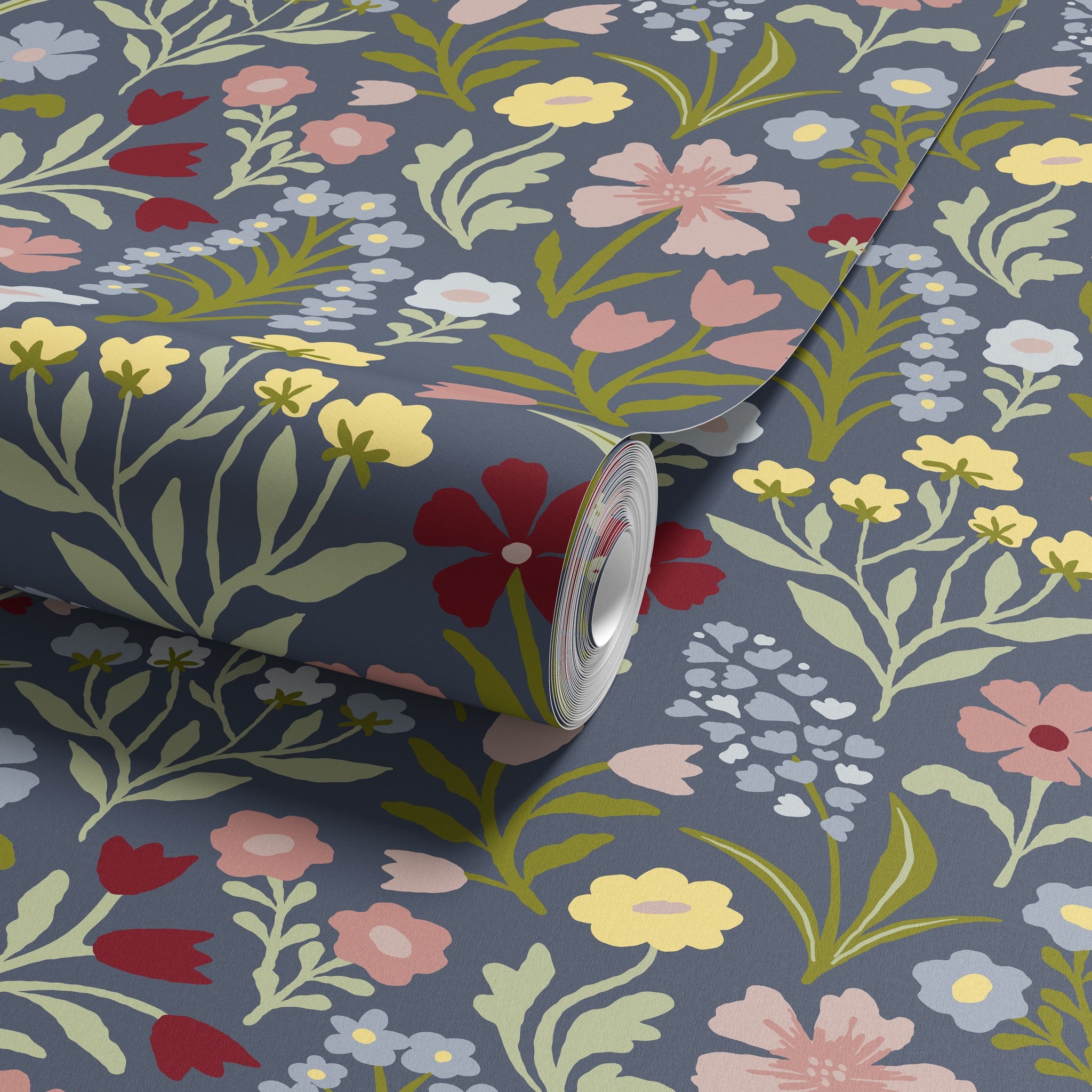 Pretty Meadow Blue & Green Wallpaper