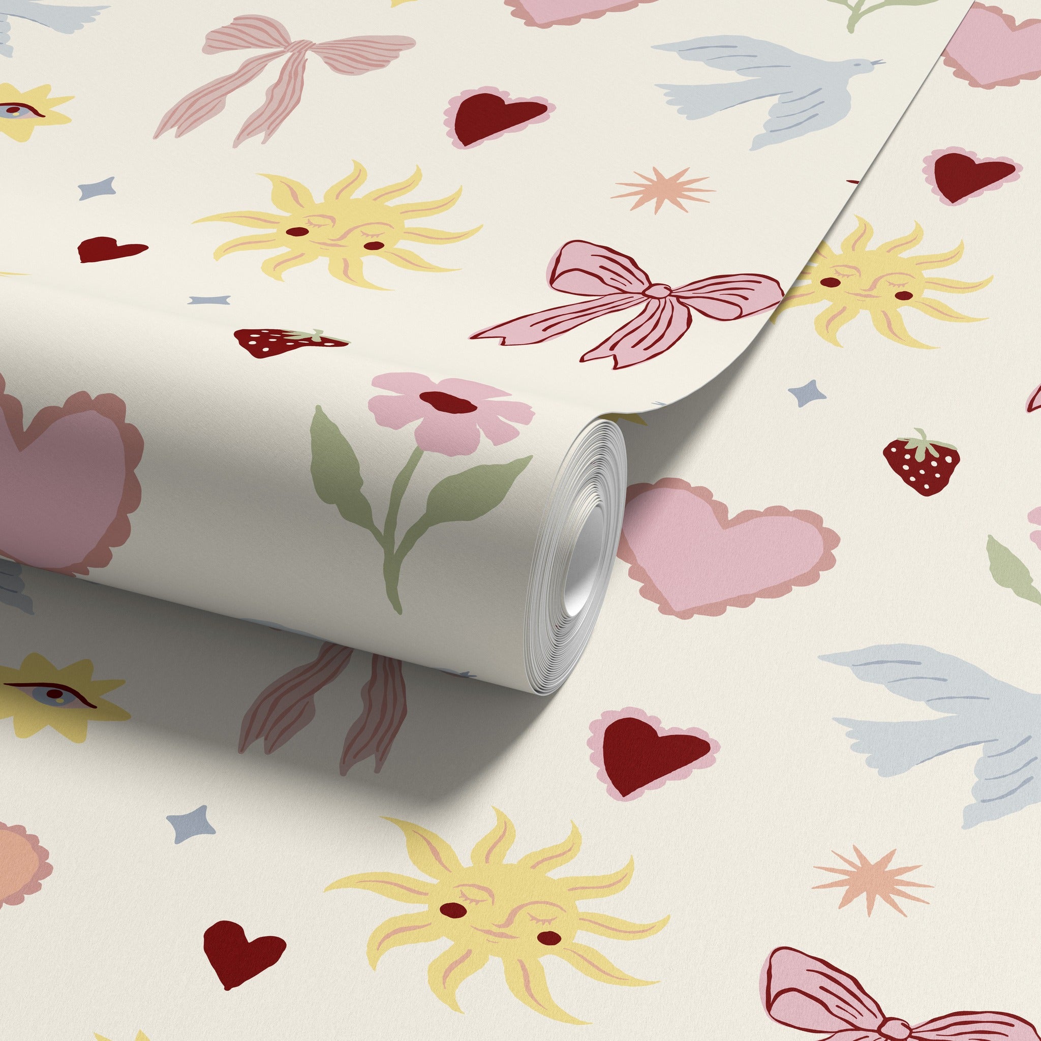 Hearts & Ribbons Multi Walpaper