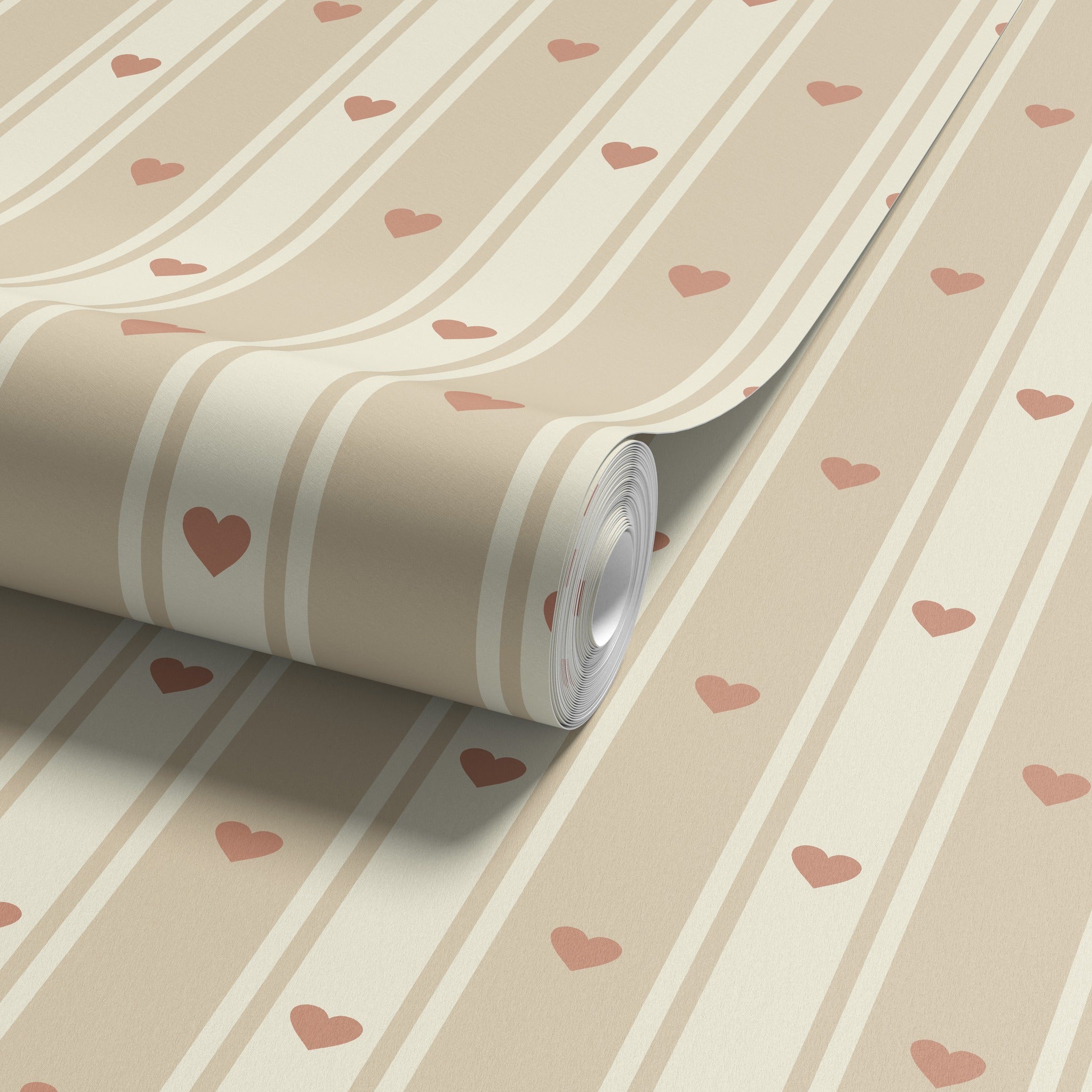 Sweetheart Stripe Beige & Blush Pink Wallpaper