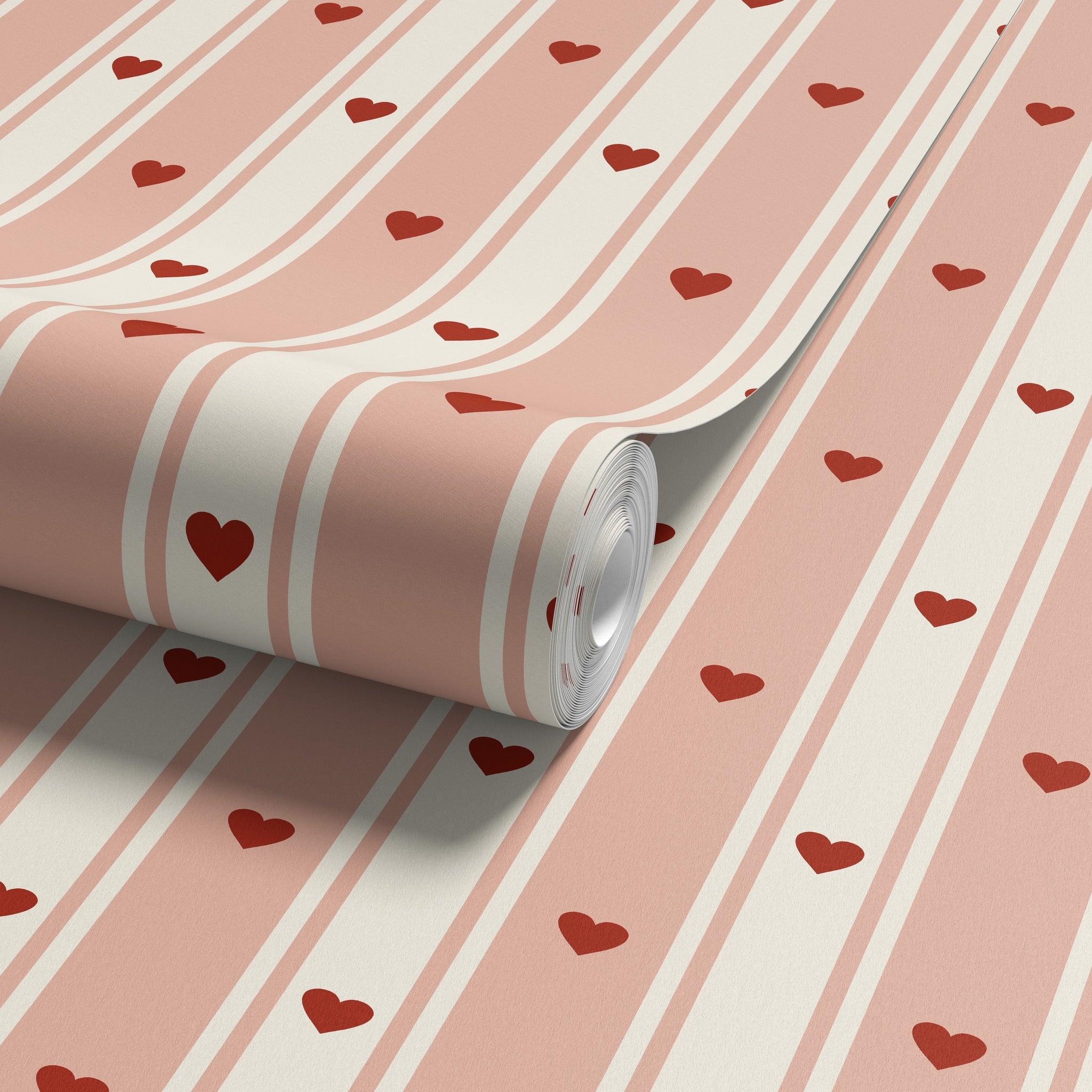 Sweetheart Stripe Blush Pink & Red Wallpaper