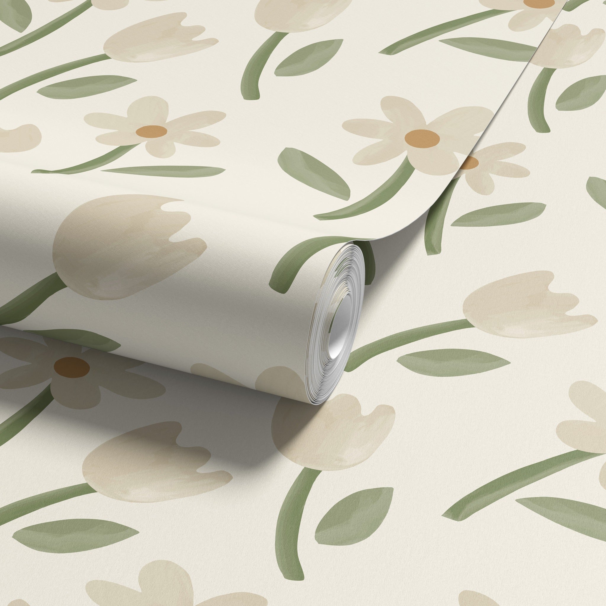 Spring Cascade Cream & Sage Green Wallpaper