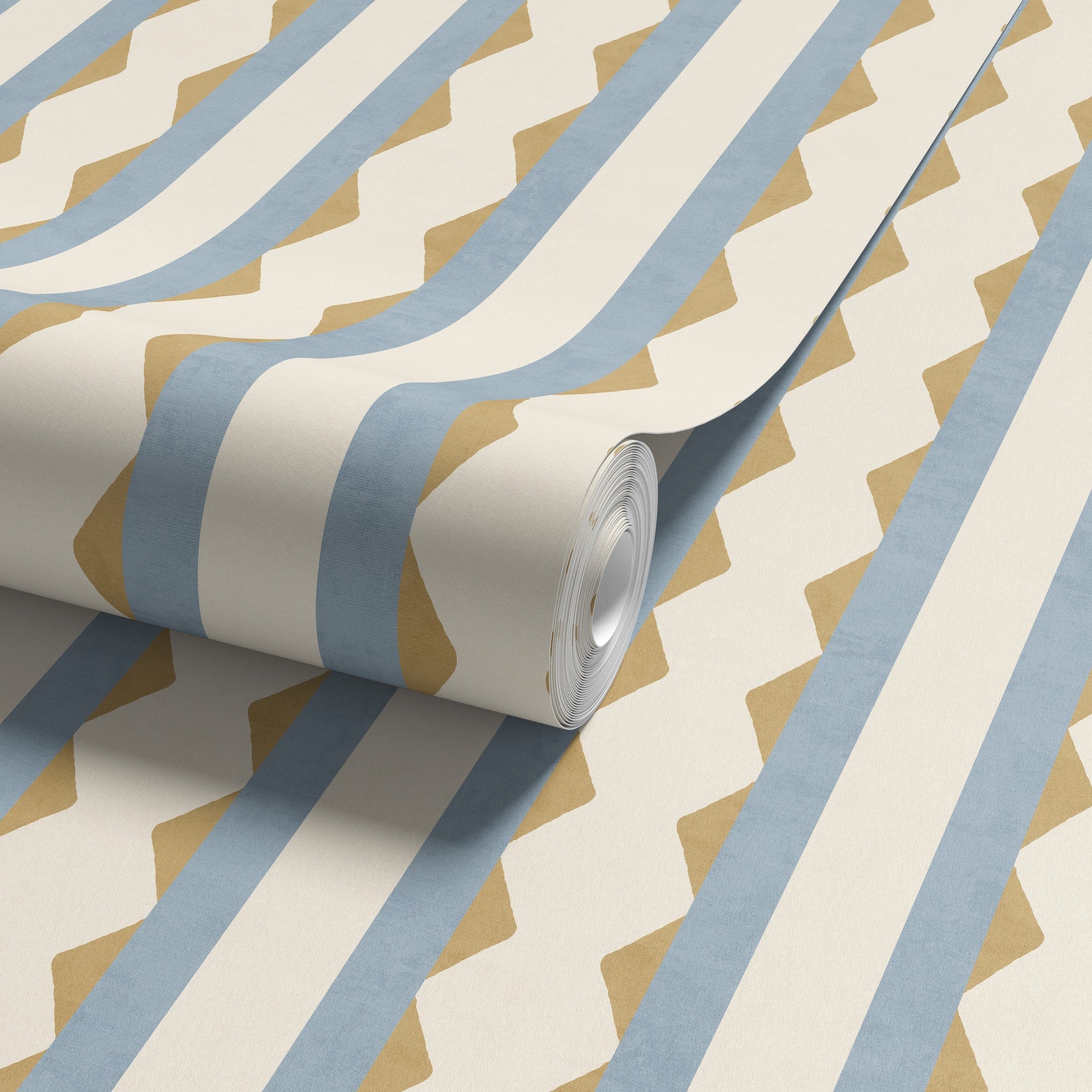 Inca Stripe Yellow & Blue Wallpaper