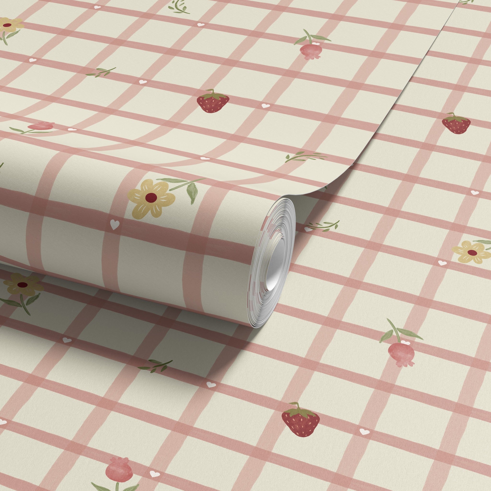 Fruits and Florals Pink & Cream Wallpaper