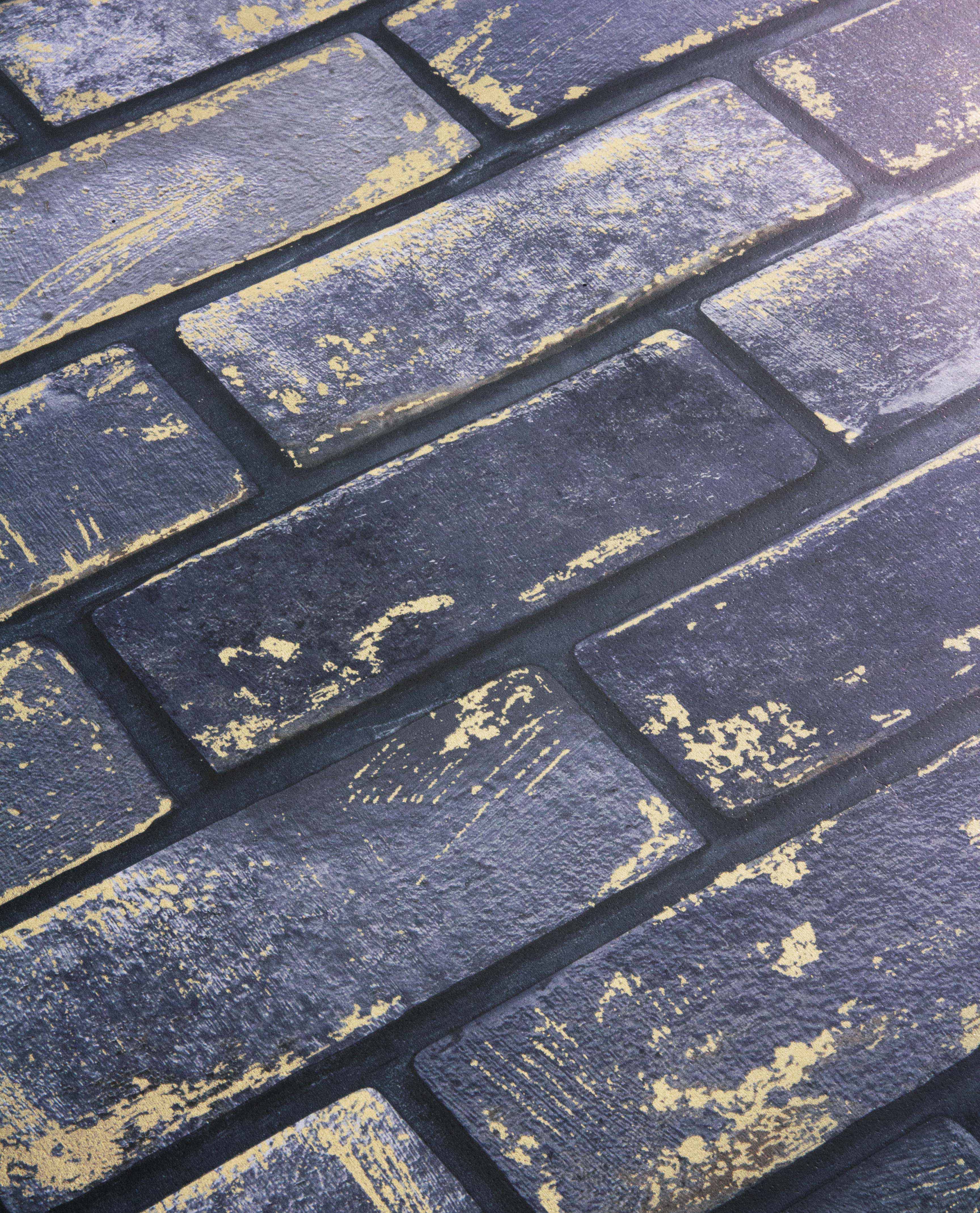 Metallic Brick Navy/Gold Wallpaper