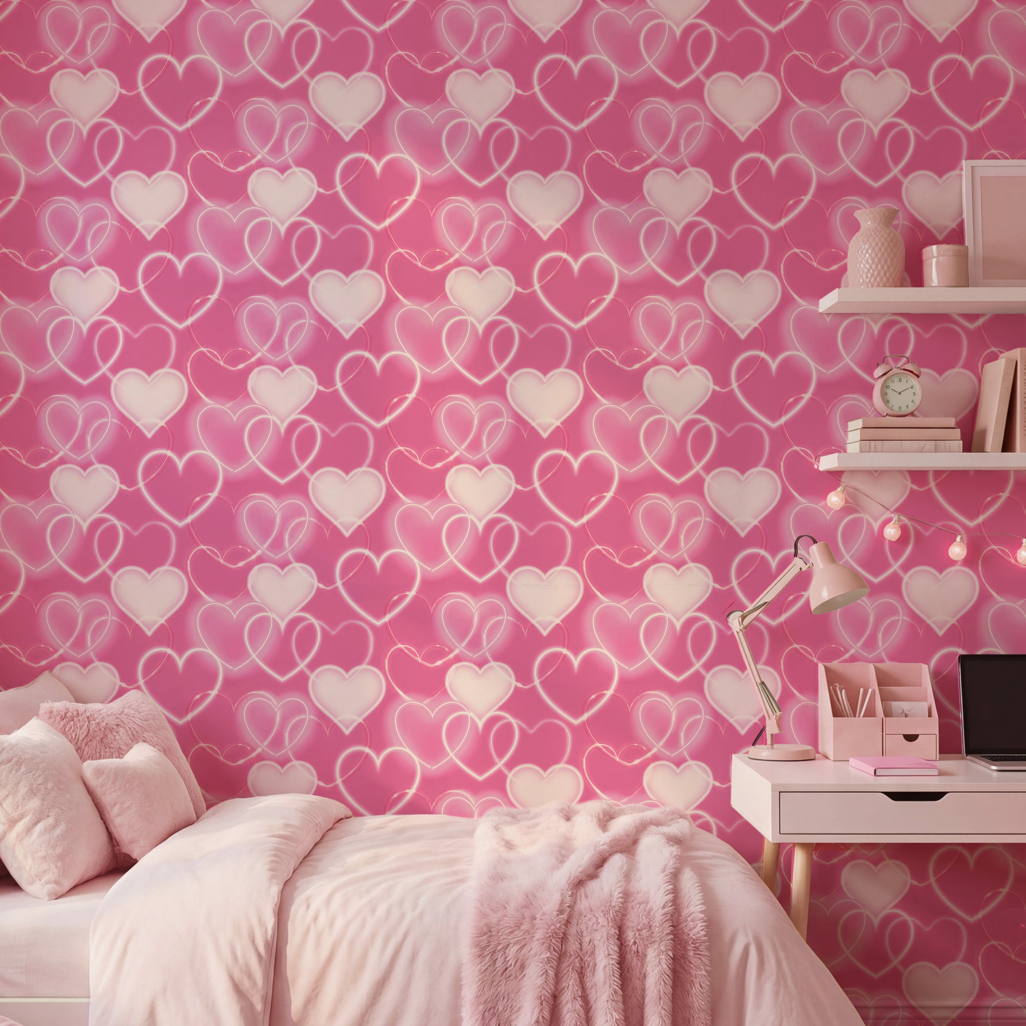 Neon Heart Wall Pink Wallpaper