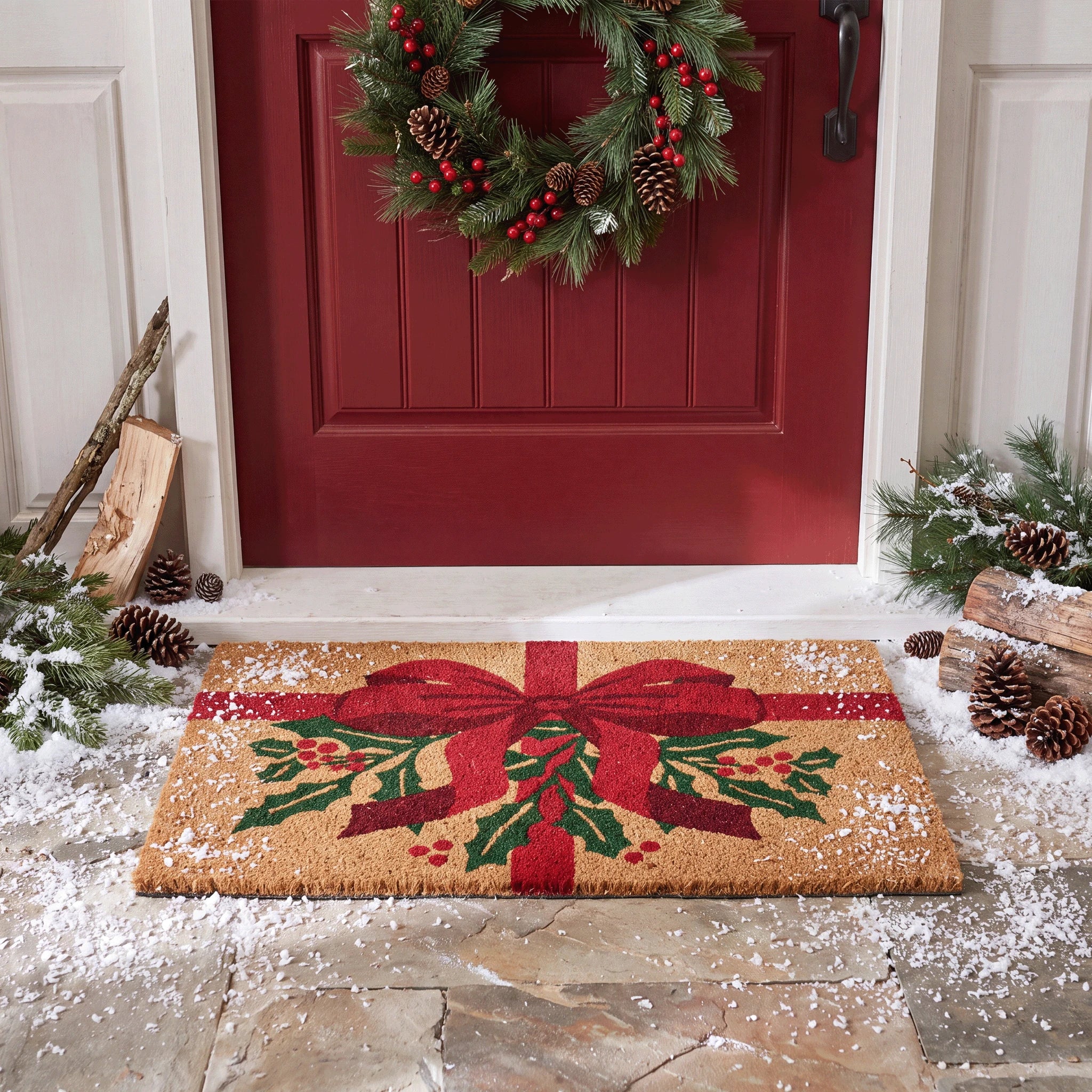 Arthouse Christmas Holly Bow Coir 40 x 60cm Doormat