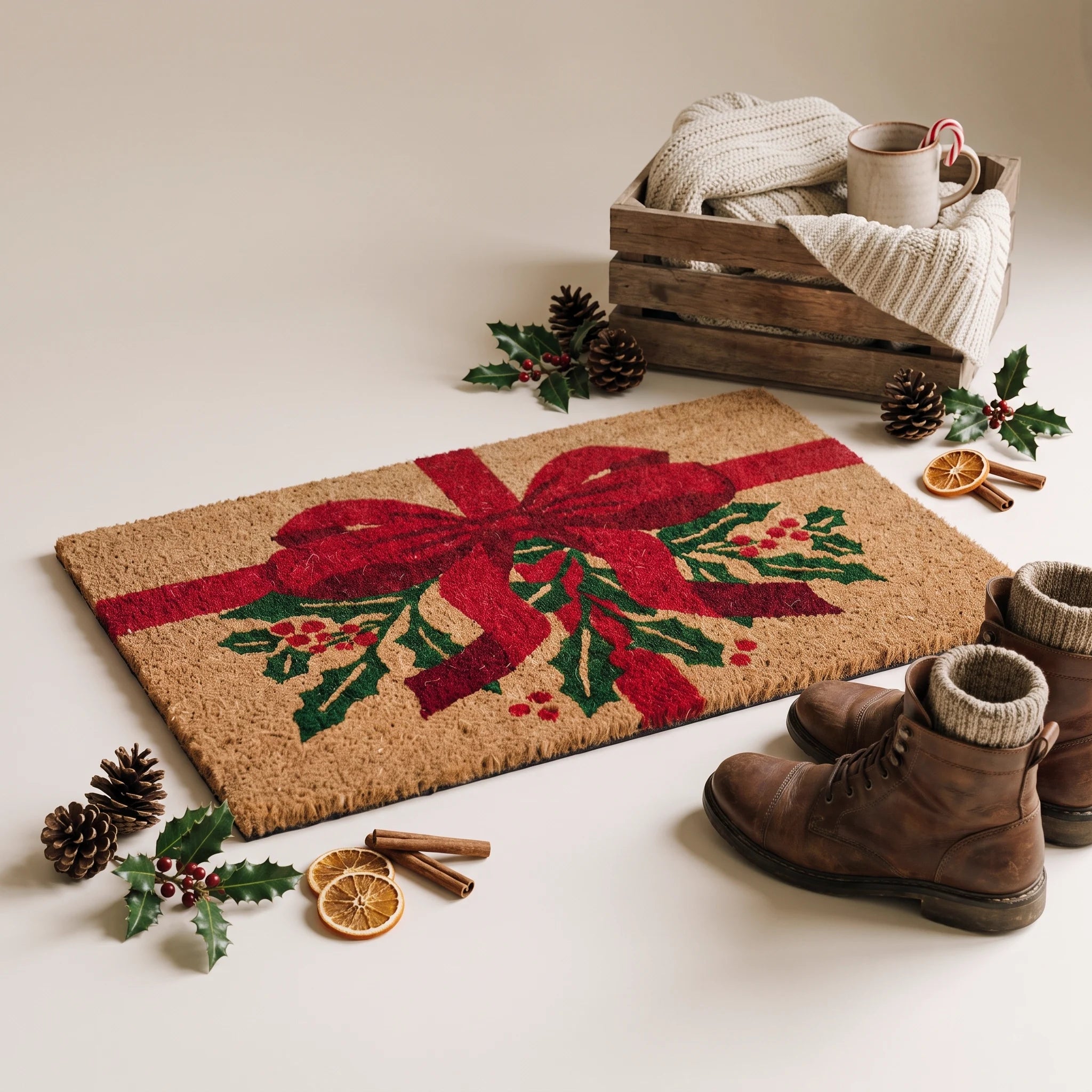 Arthouse Christmas Holly Bow Coir 40 x 60cm Doormat