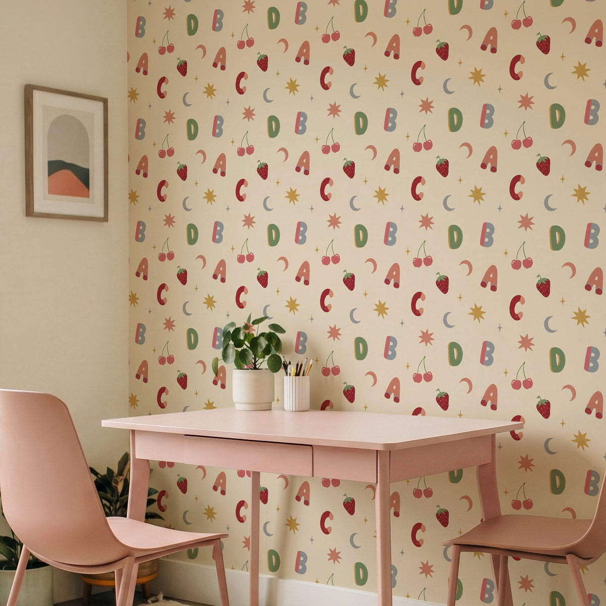 Alphafruit Blush Pink & Sage Wallpaper