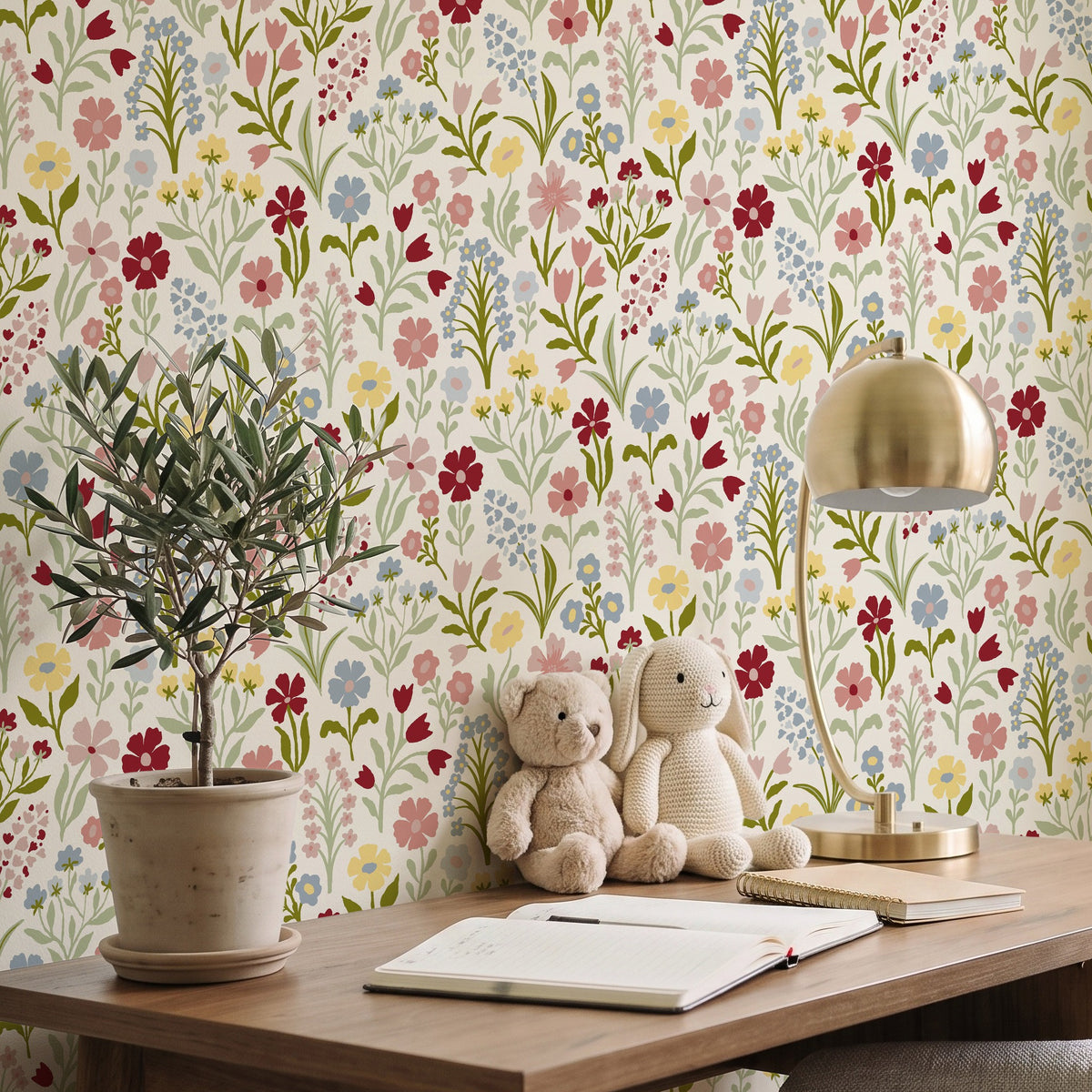 Pretty Meadow Natural & Mulitcolour Wallpaper