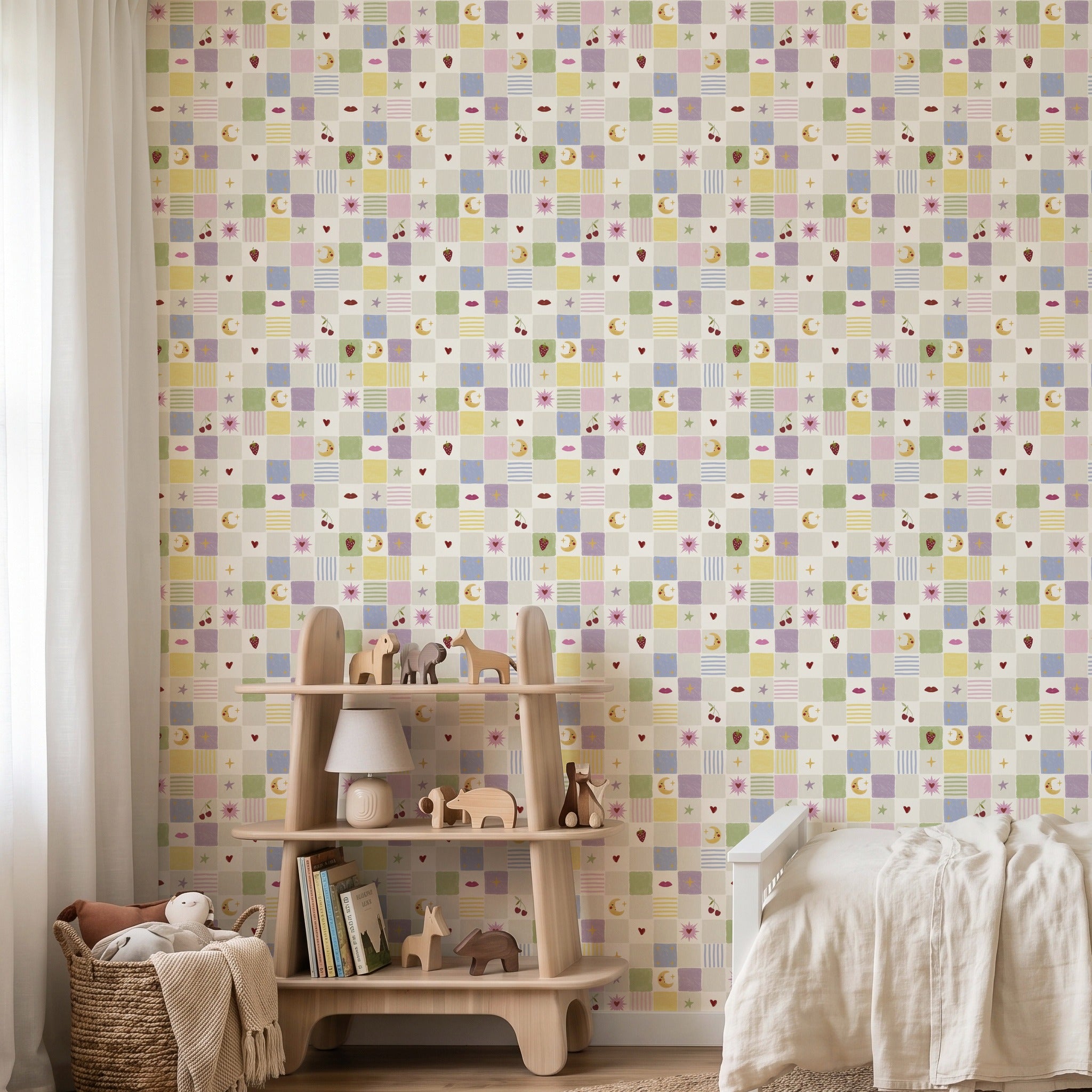 Cherry Chequer Multi Wallpaper
