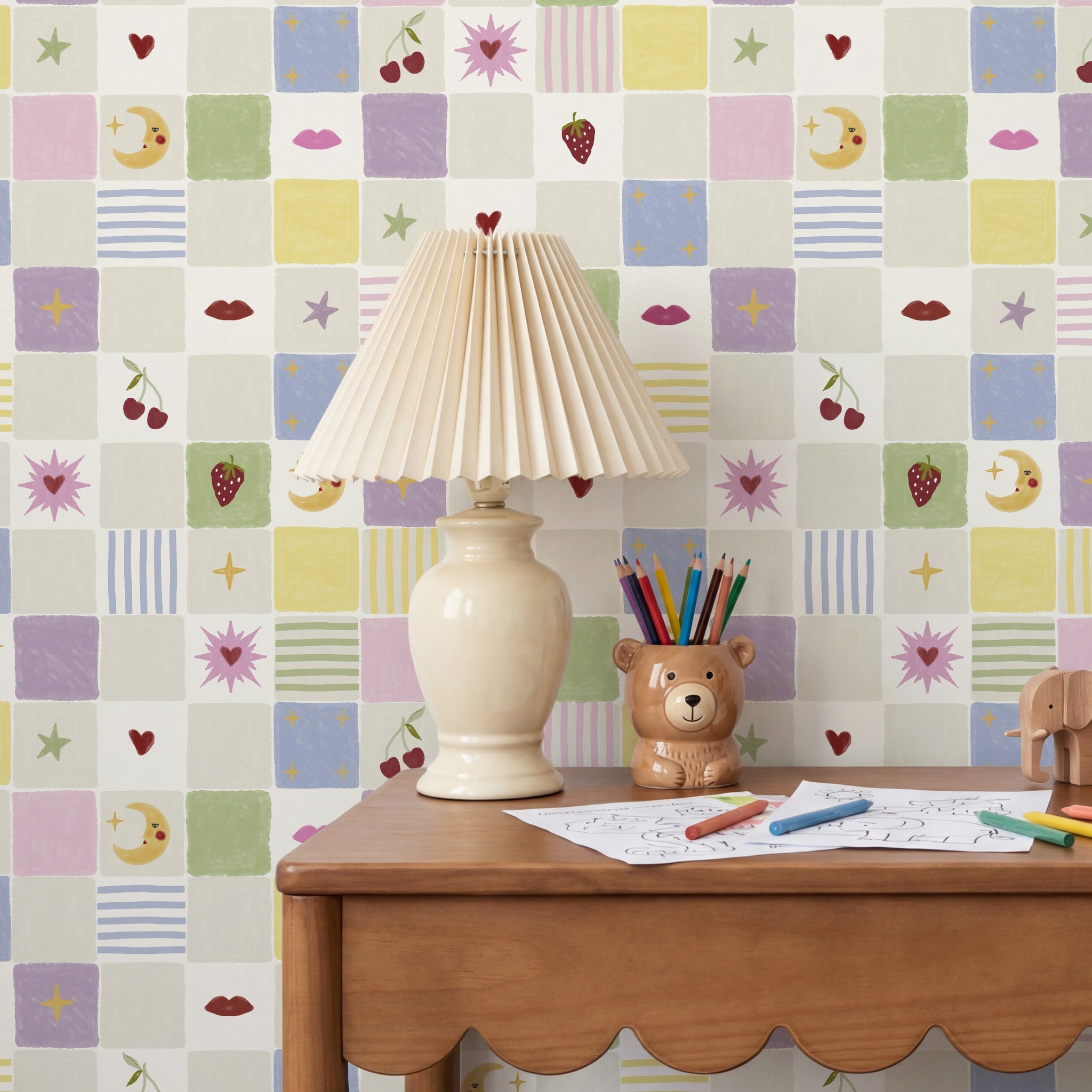 Cherry Chequer Multi Wallpaper