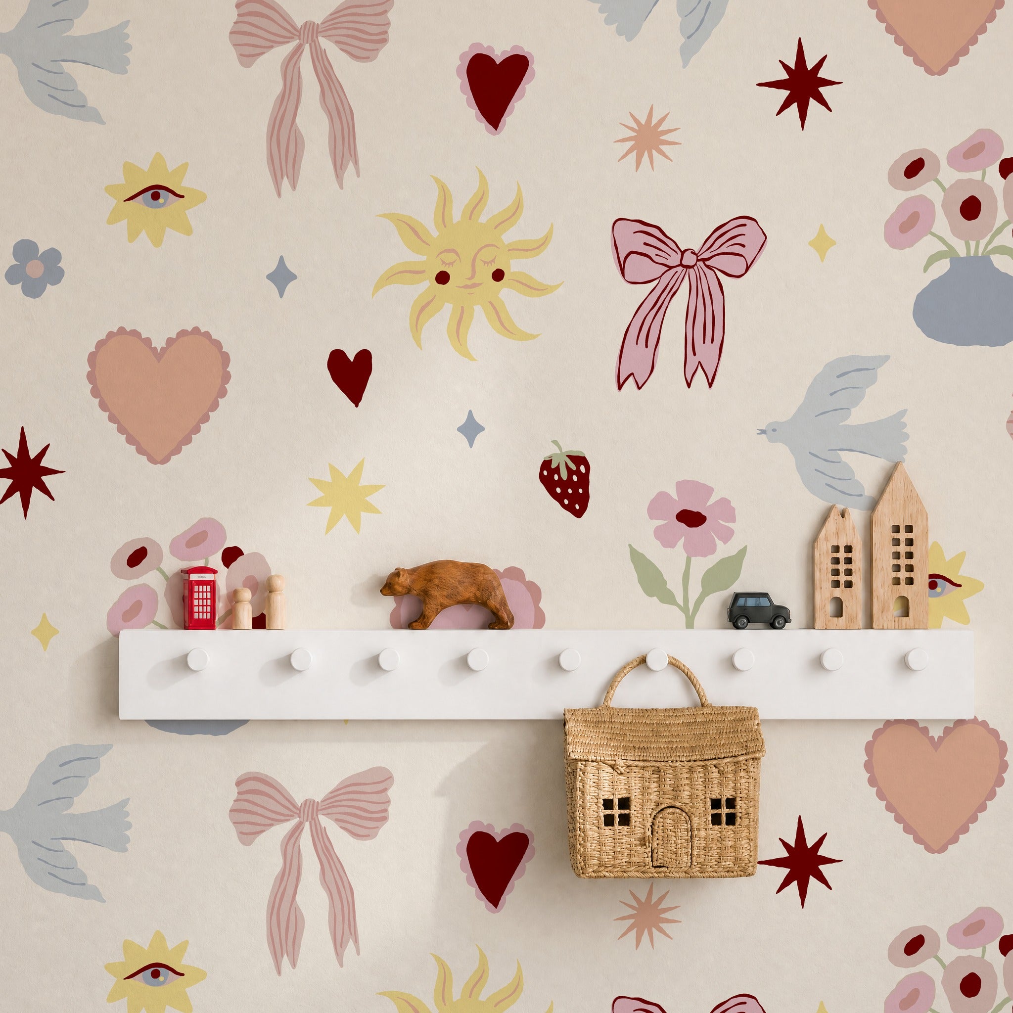 Hearts & Ribbons Multi Walpaper