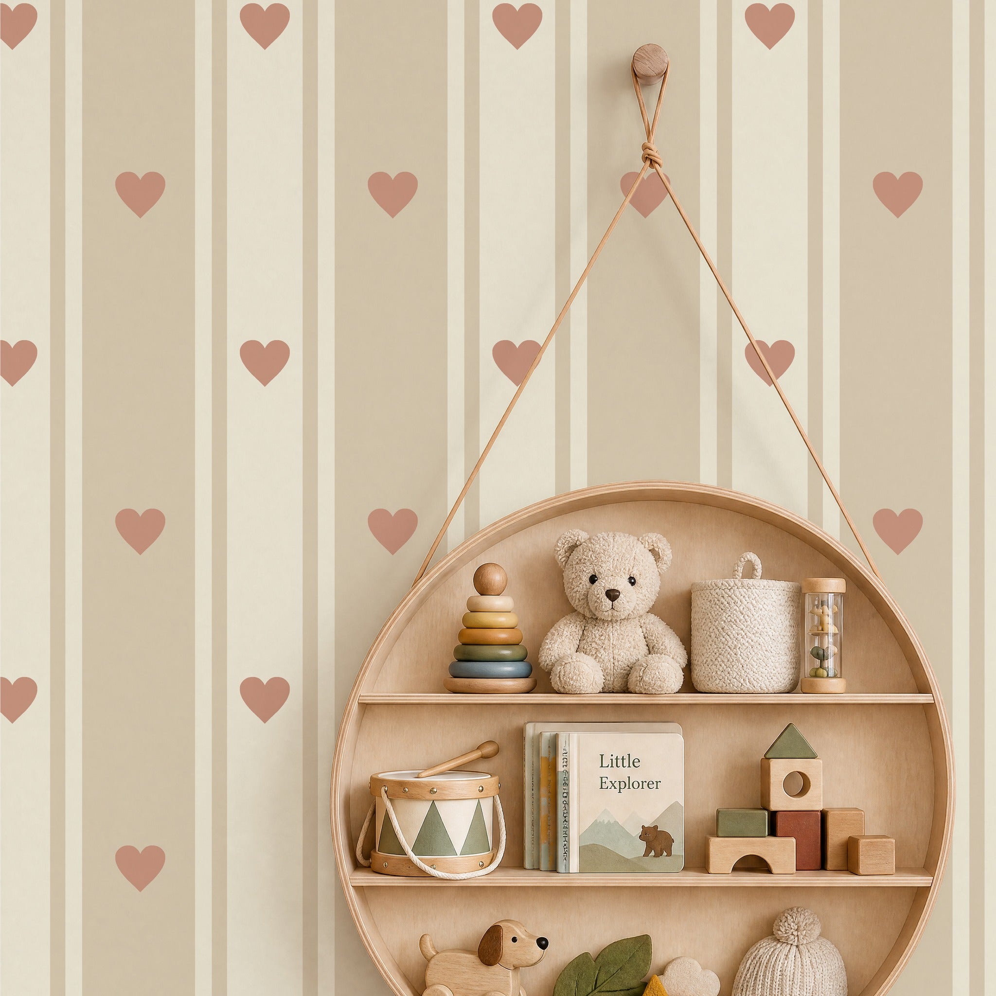 Sweetheart Stripe Beige & Blush Pink Wallpaper