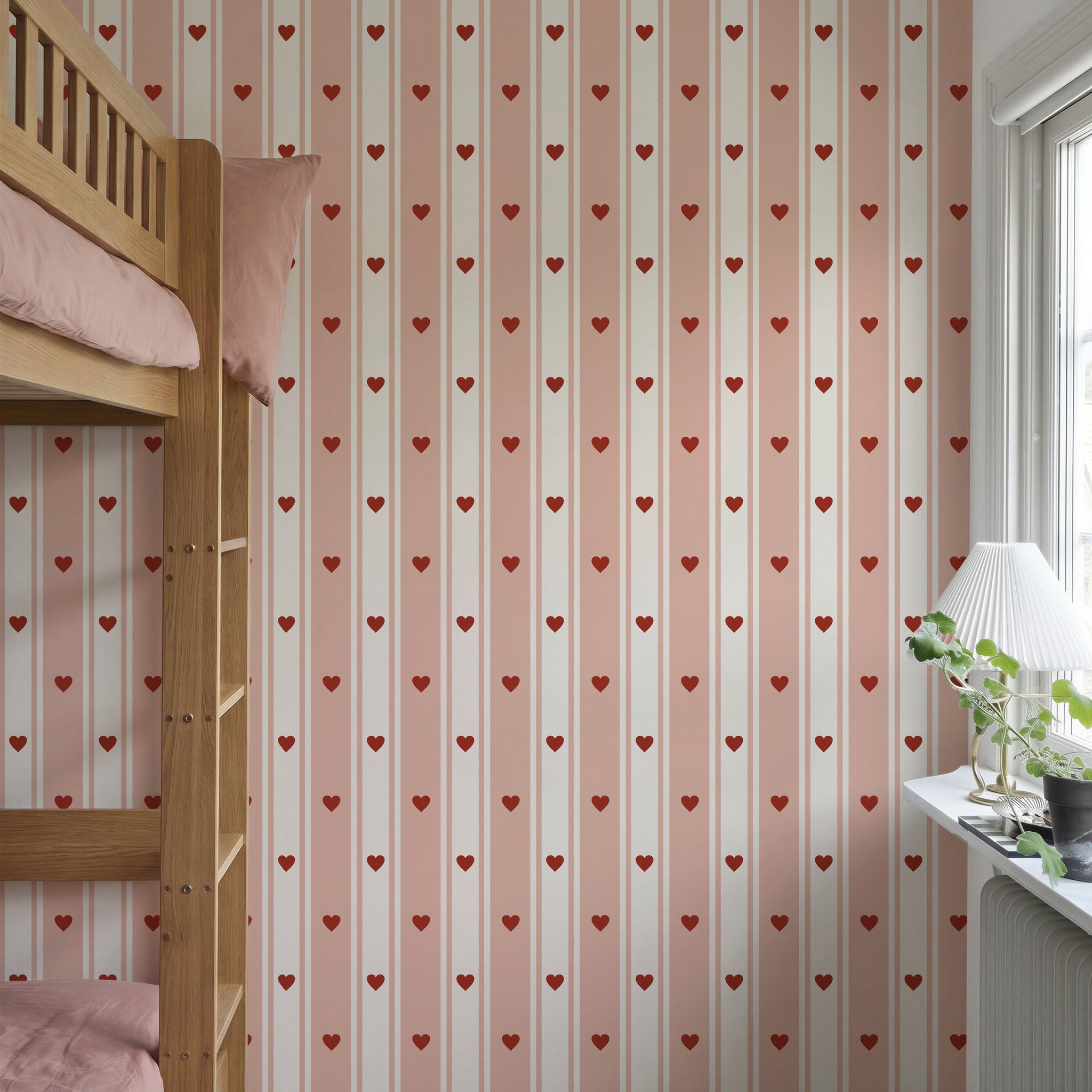 Sweetheart Stripe Blush Pink & Red Wallpaper