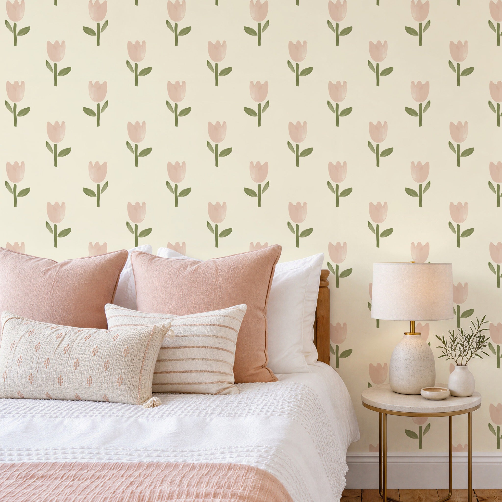 Tulipa Cream & Blush Pink Wallpaper