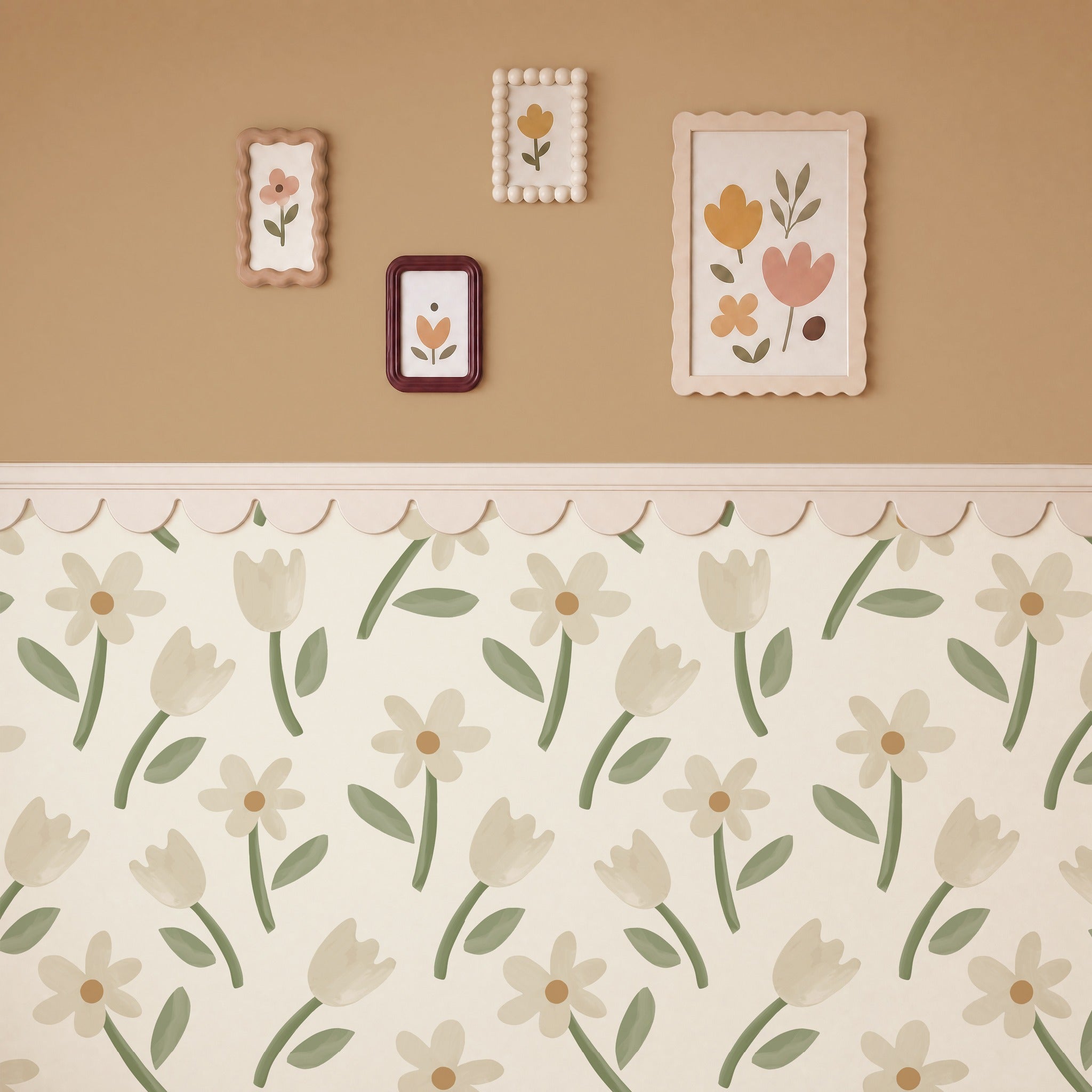 Spring Cascade Cream & Sage Green Wallpaper