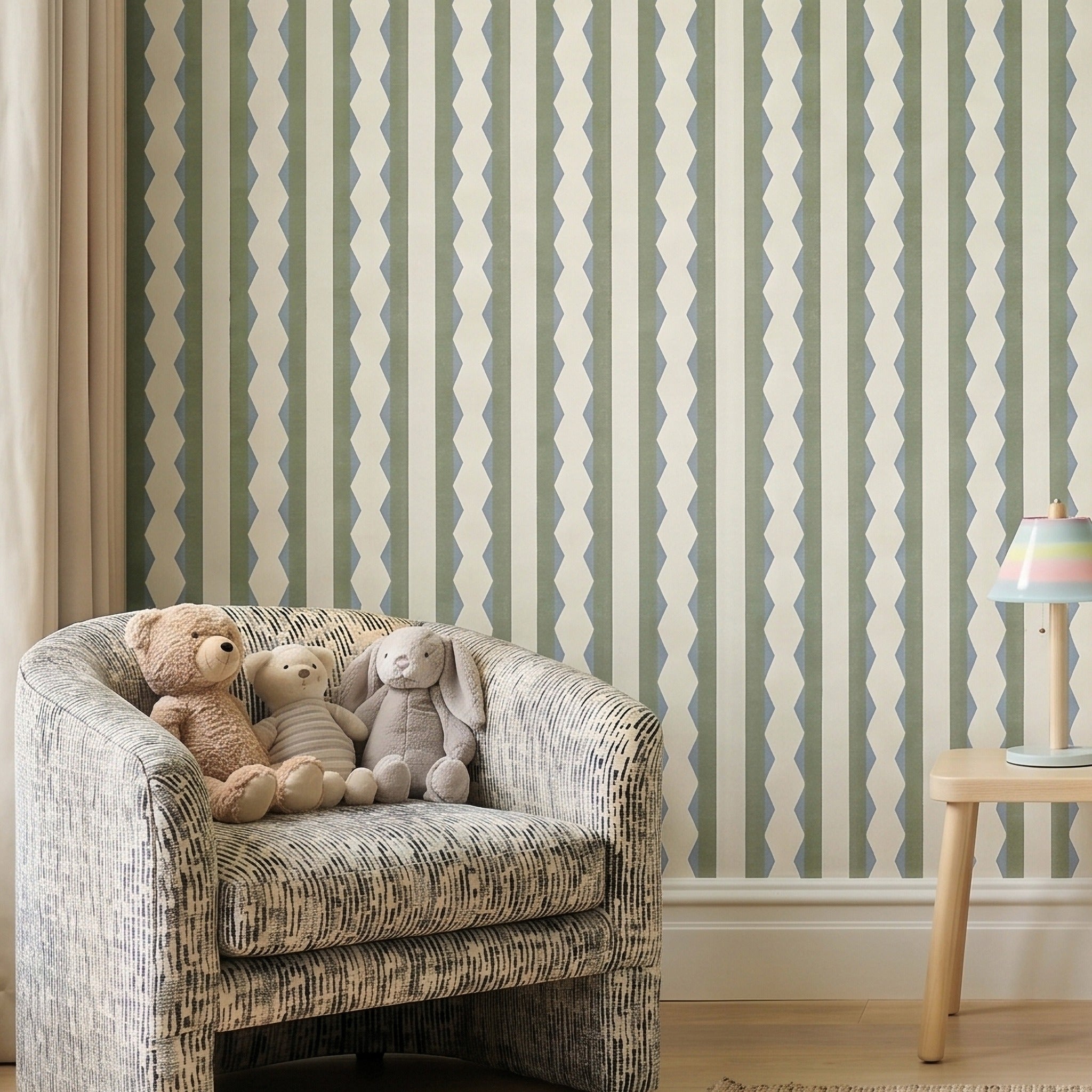 Inca Stripe Olive Green & Blue Wallpaper
