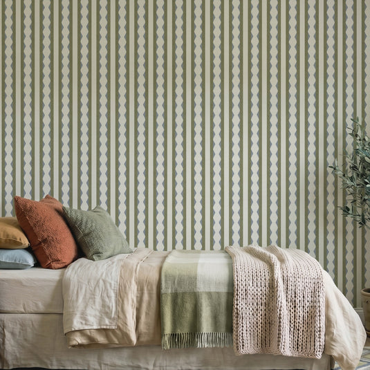 Inca Stripe Olive Green & Blue Wallpaper