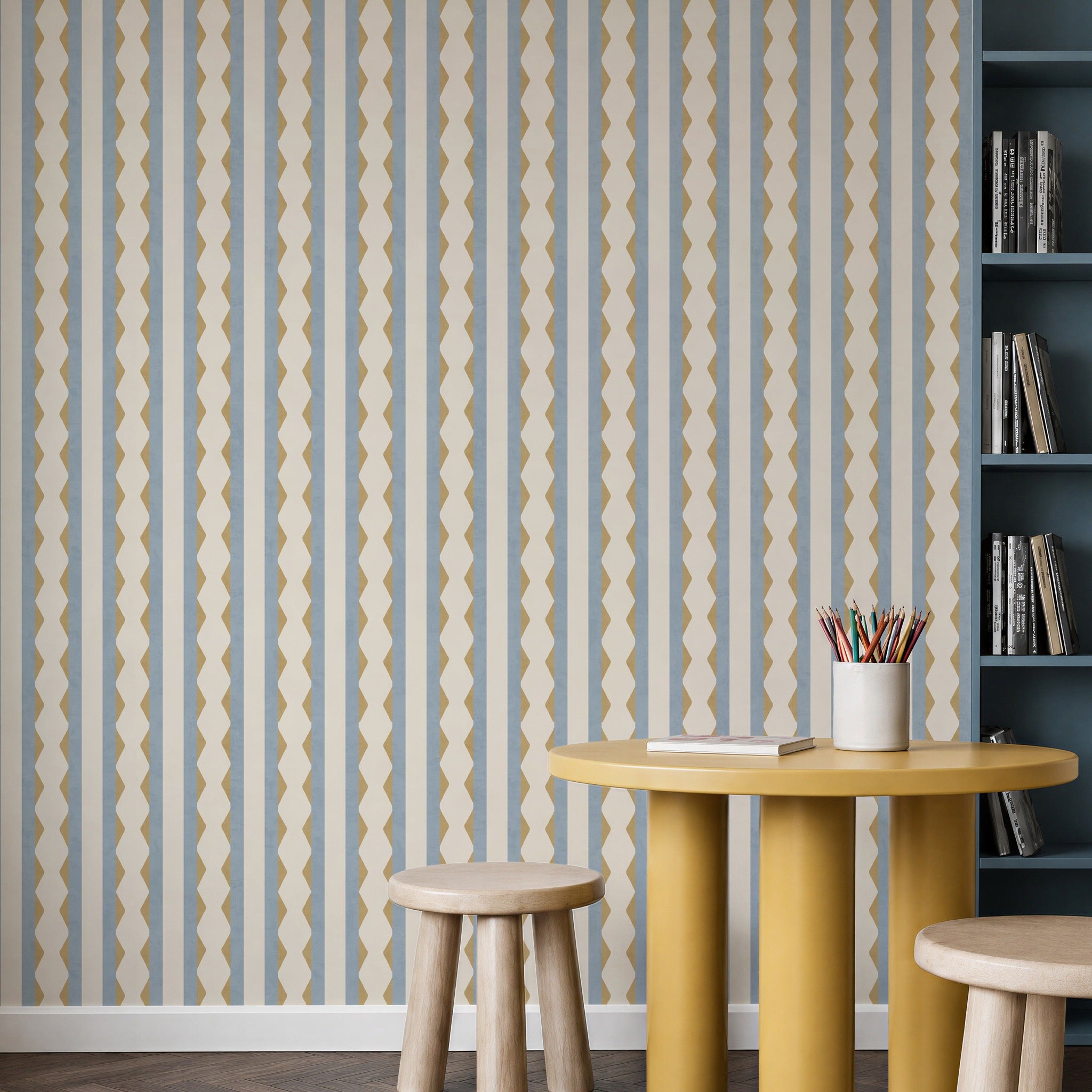 Inca Stripe Yellow & Blue Wallpaper