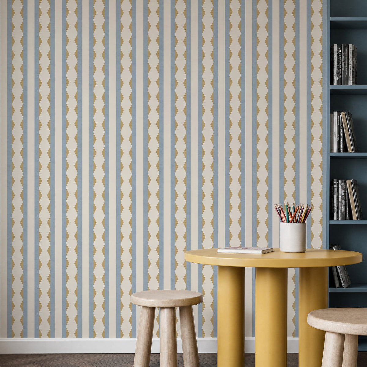 Inca Stripe Yellow & Blue Wallpaper