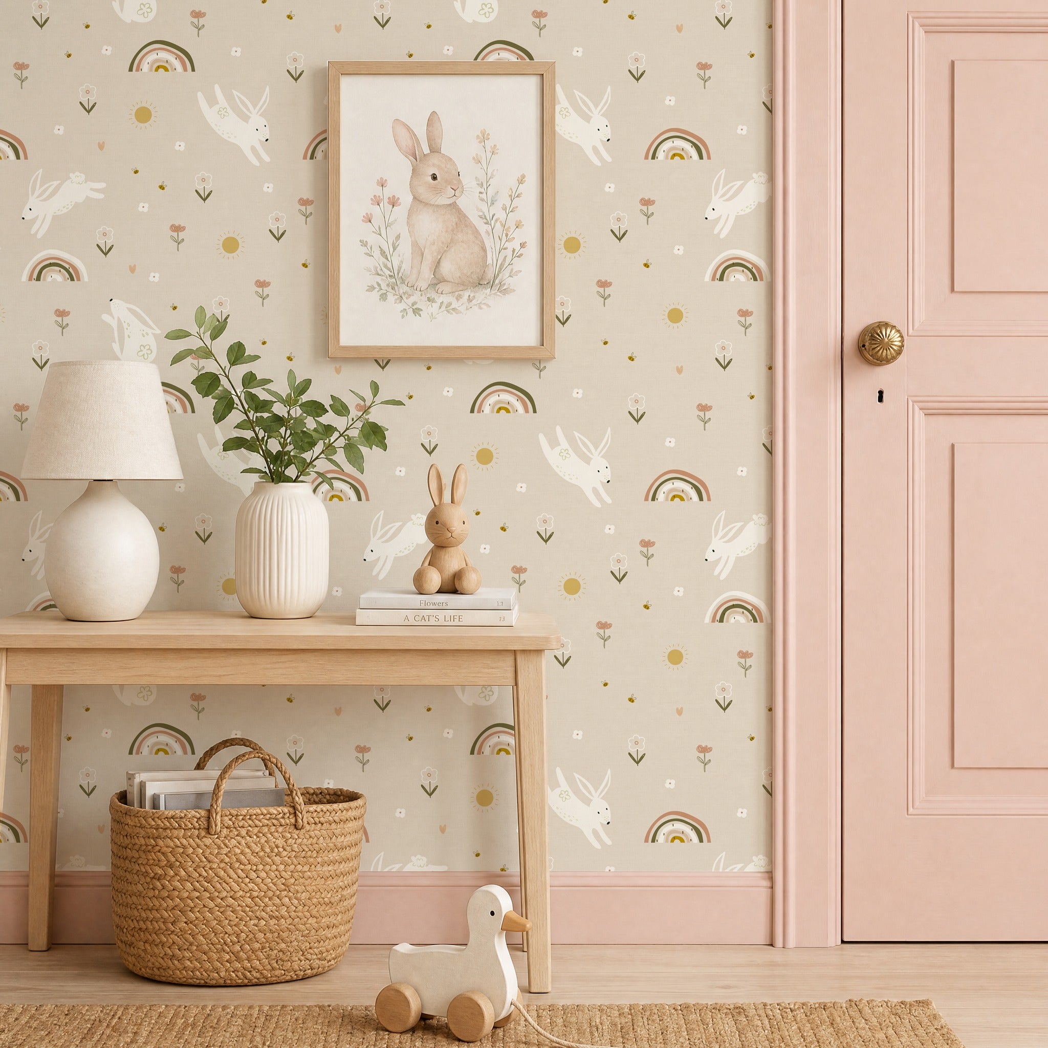 Bunny Hop Beige Wallpaper