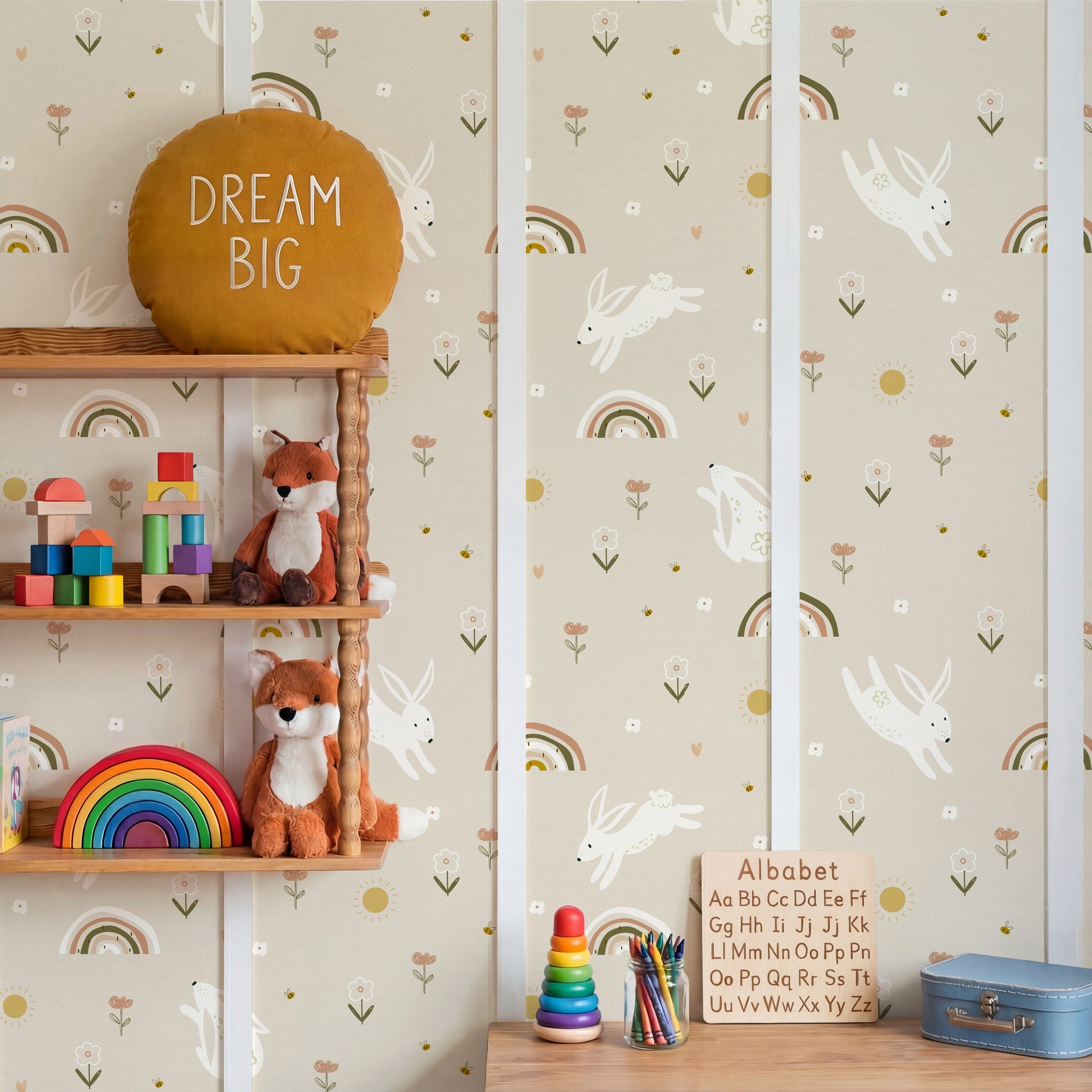 Bunny Hop Beige Wallpaper