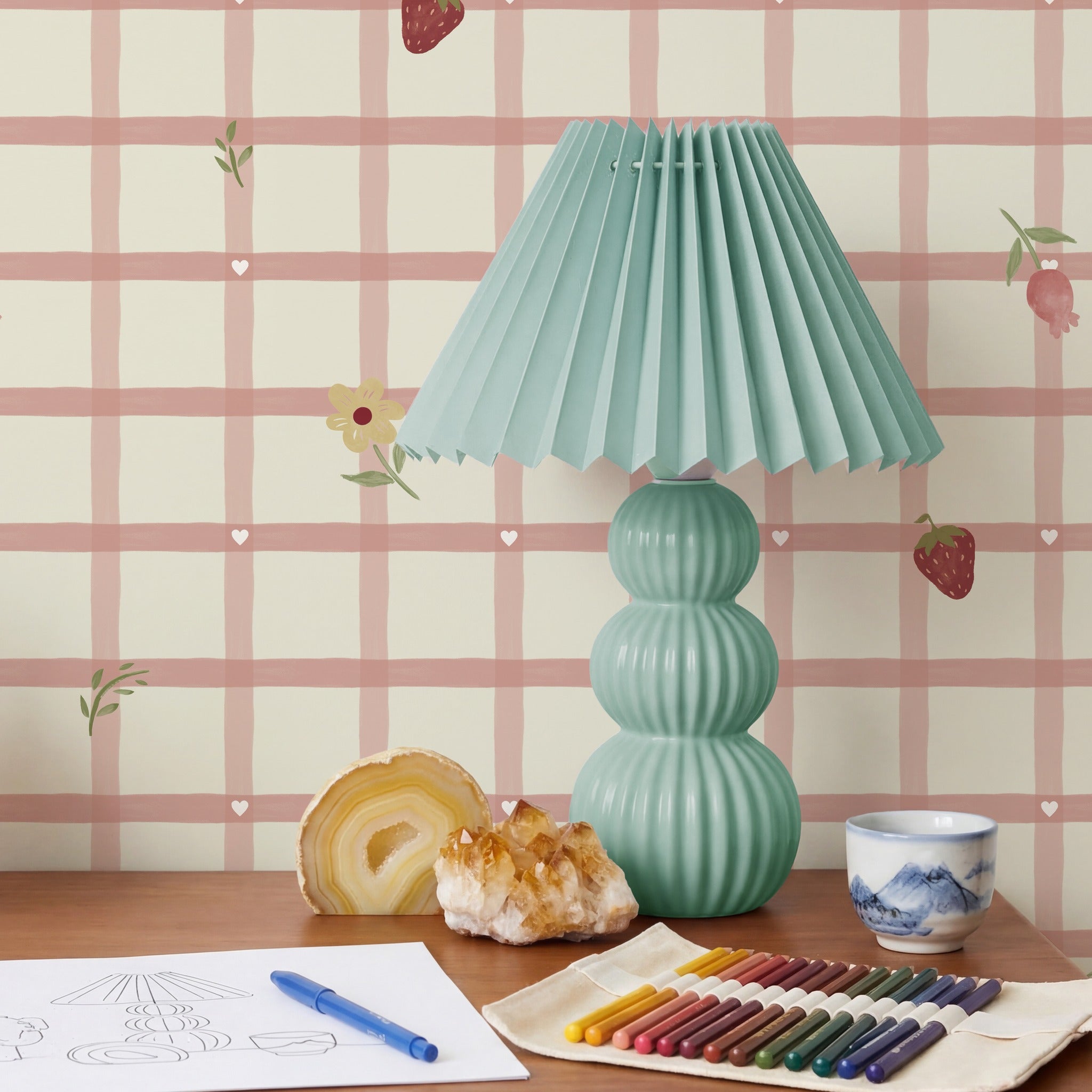 Fruits and Florals Pink & Cream Wallpaper