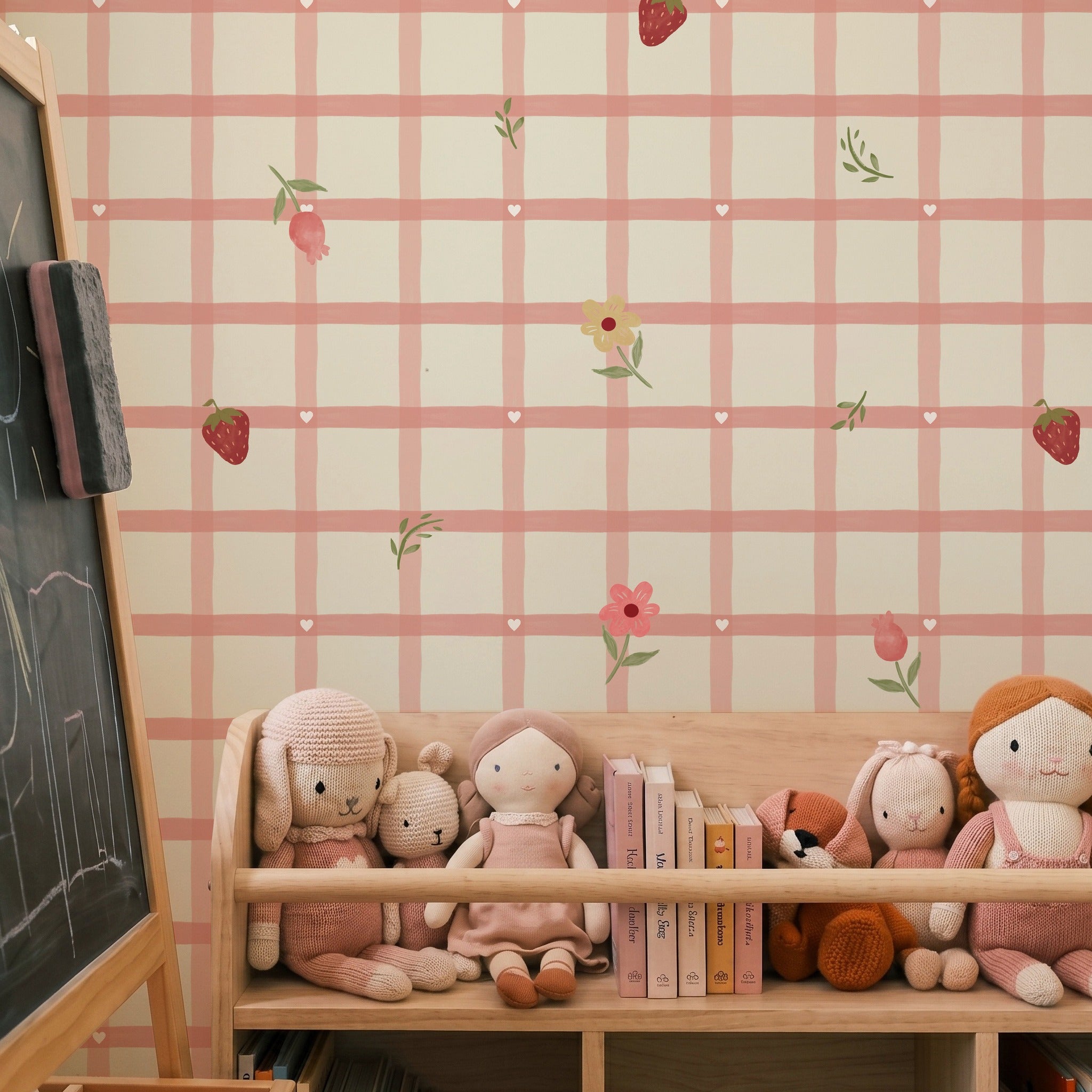 Fruits and Florals Pink & Cream Wallpaper