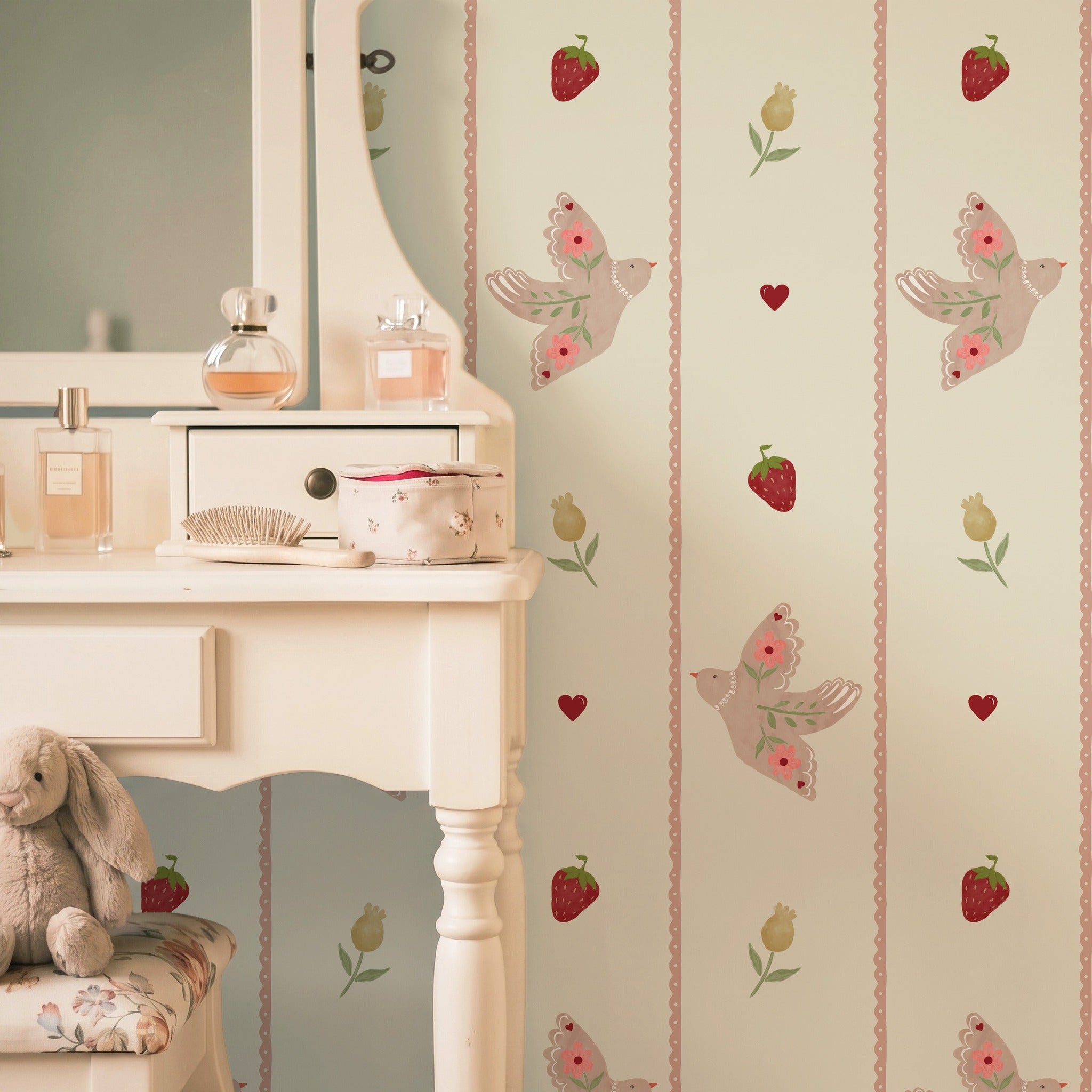 Summer Festival Stripe Pink & Cream Wallpaper