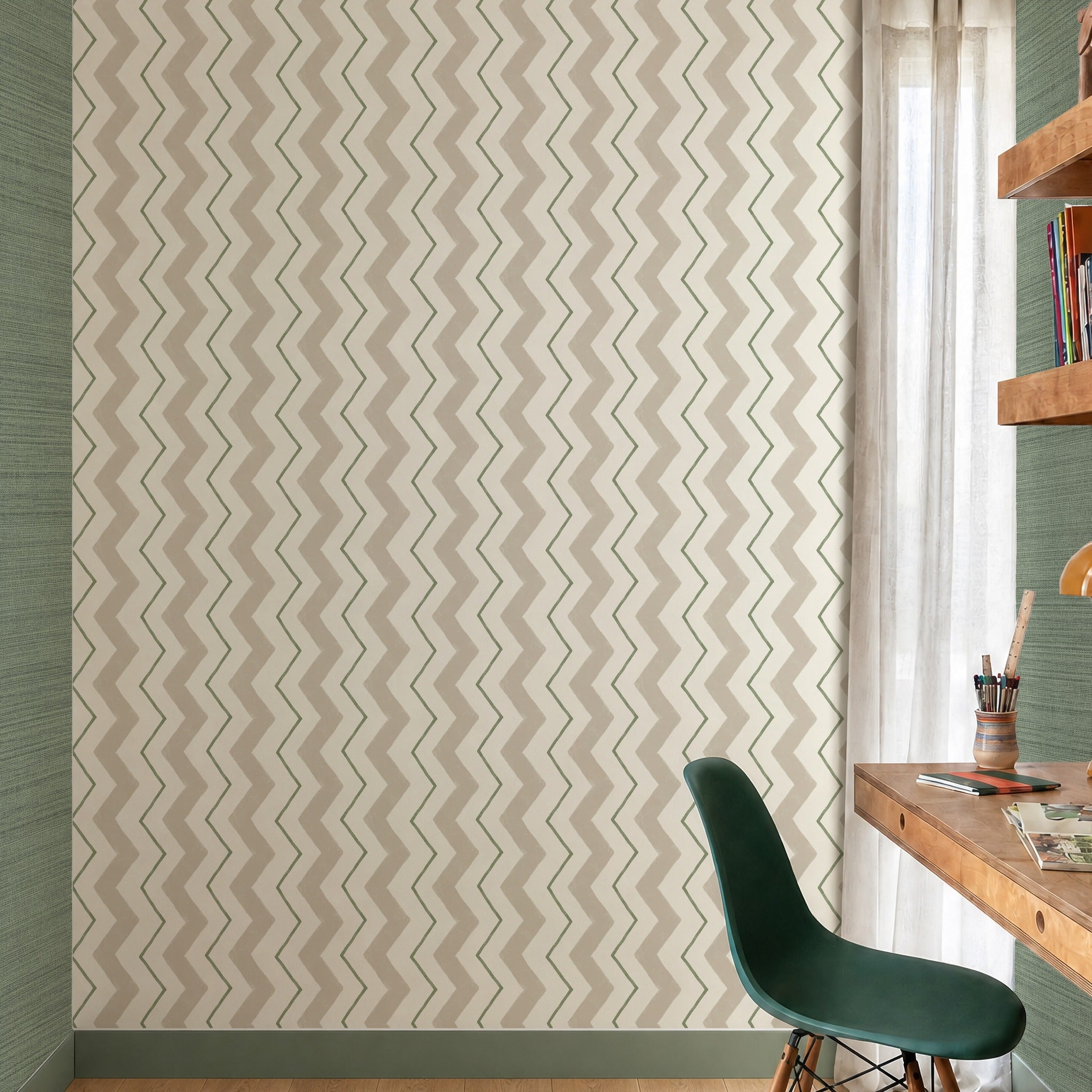 Blitzen Stripe Beige & Olive Green Wallpaper