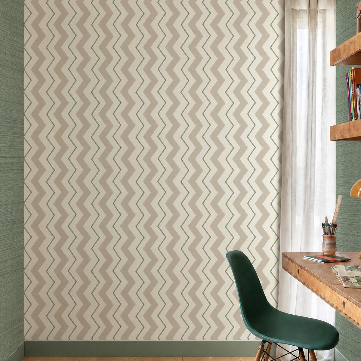 Blitzen Stripe Beige & Olive Green Wallpaper