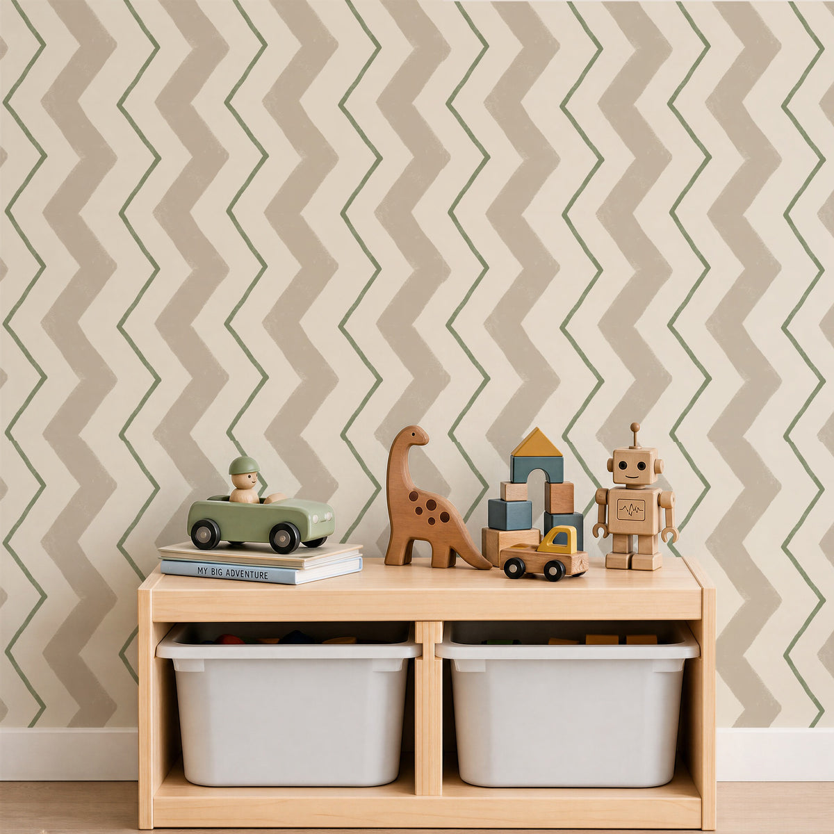 Blitzen Stripe Beige & Olive Green Wallpaper