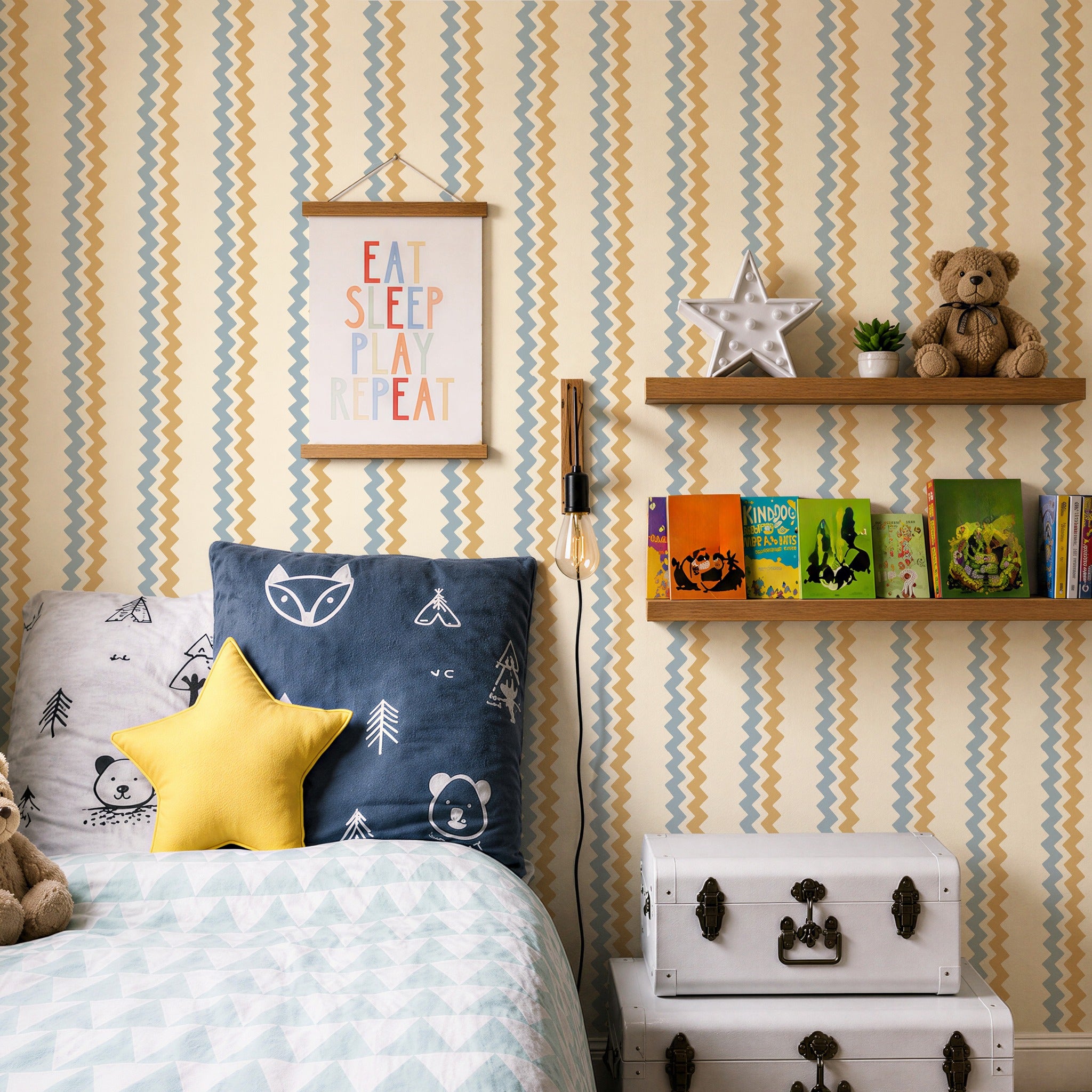 Ziggle Stripe Blue & Yellow Wallpaper