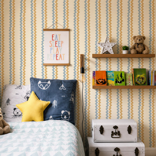 Ziggle Stripe Blue & Yellow Wallpaper