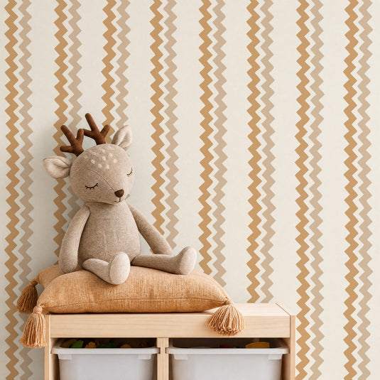 Ziggle Stripe Beige & Brick Wallpaper