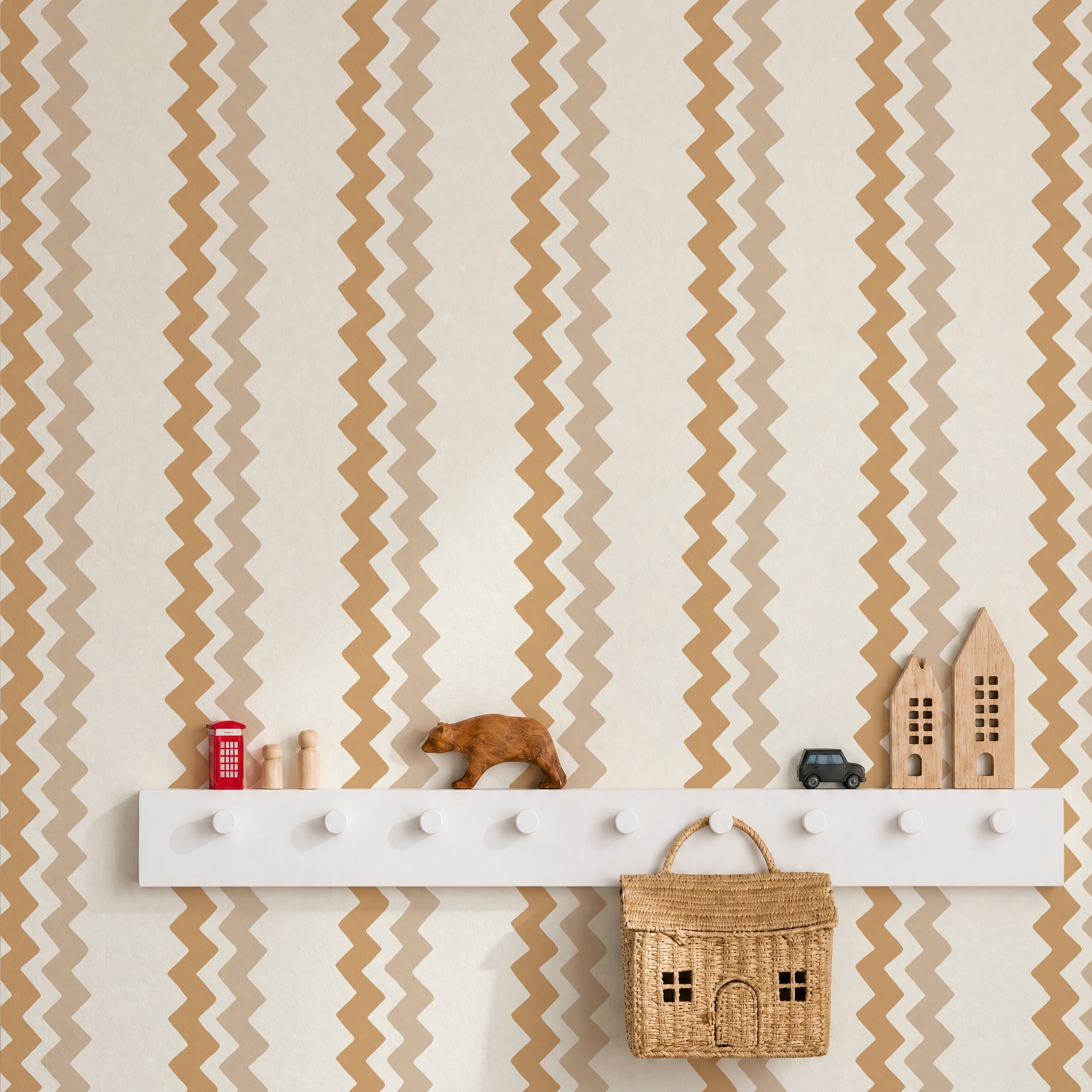 Ziggle Stripe Beige & Brick Wallpaper