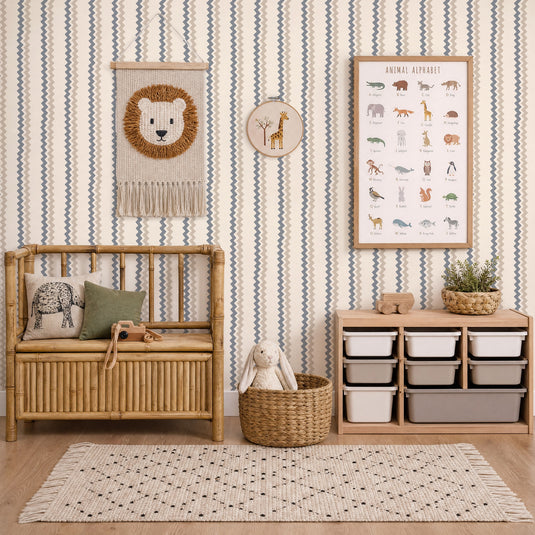 Ziggle Stripe Blue & Grey Wallpaper