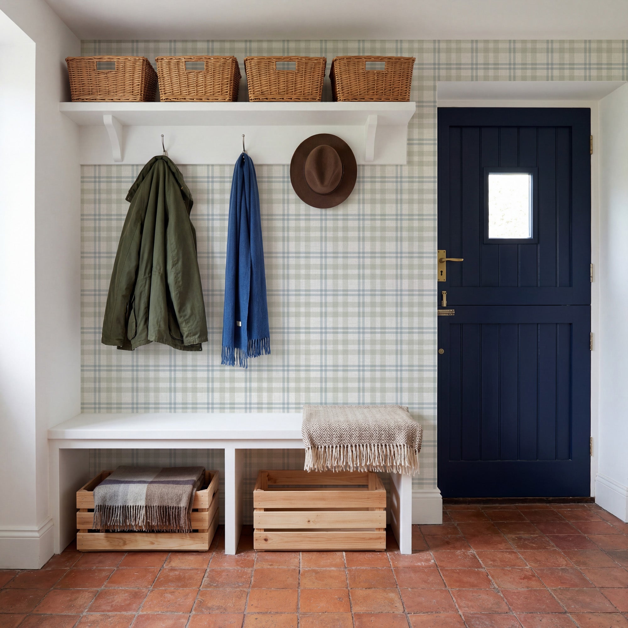 Countryside Check Natural Wallpaper