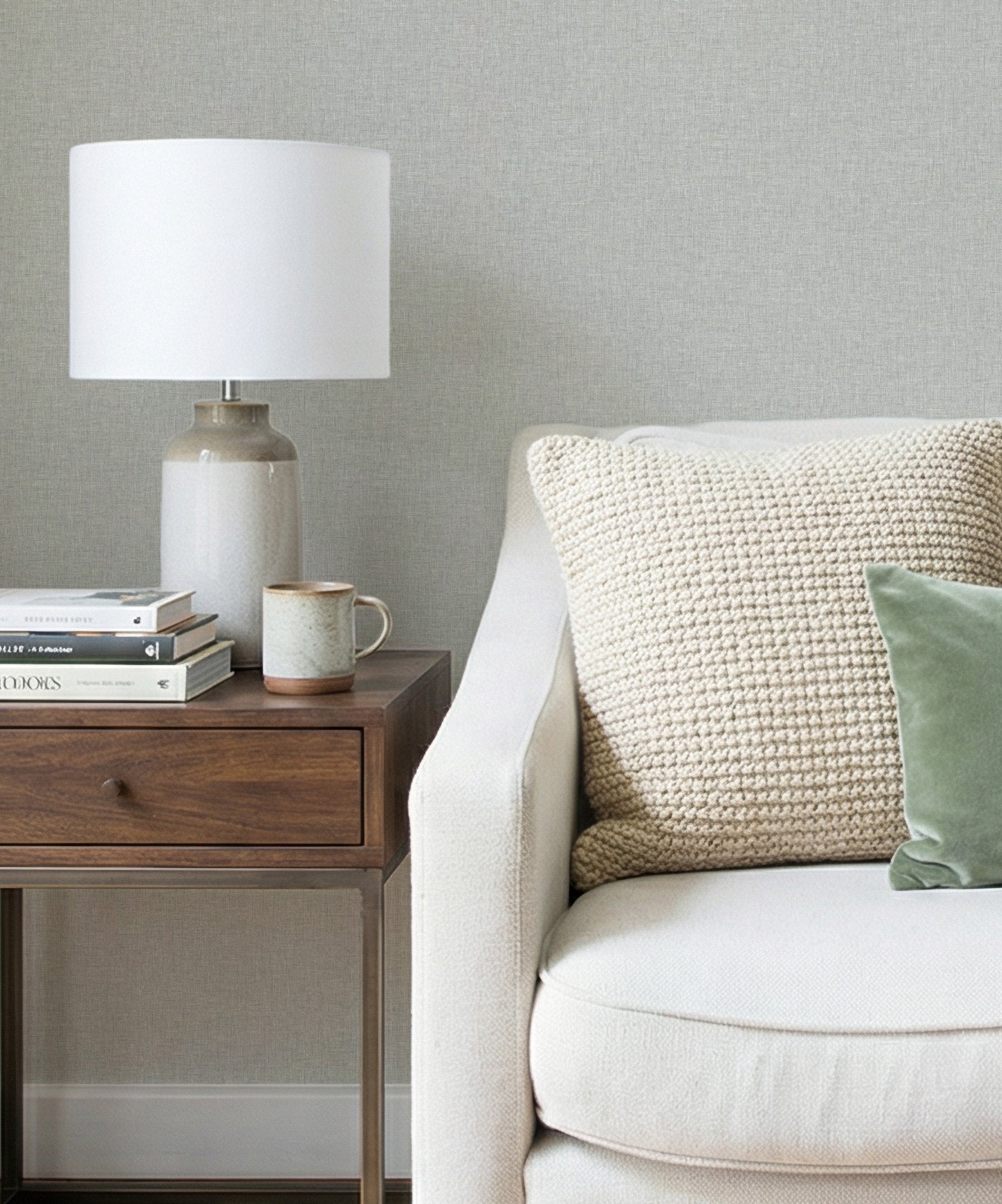 Linen Texture Light Grey Wallpaper