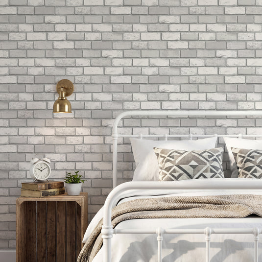 Metallic Brick White/Silver Wallpaper