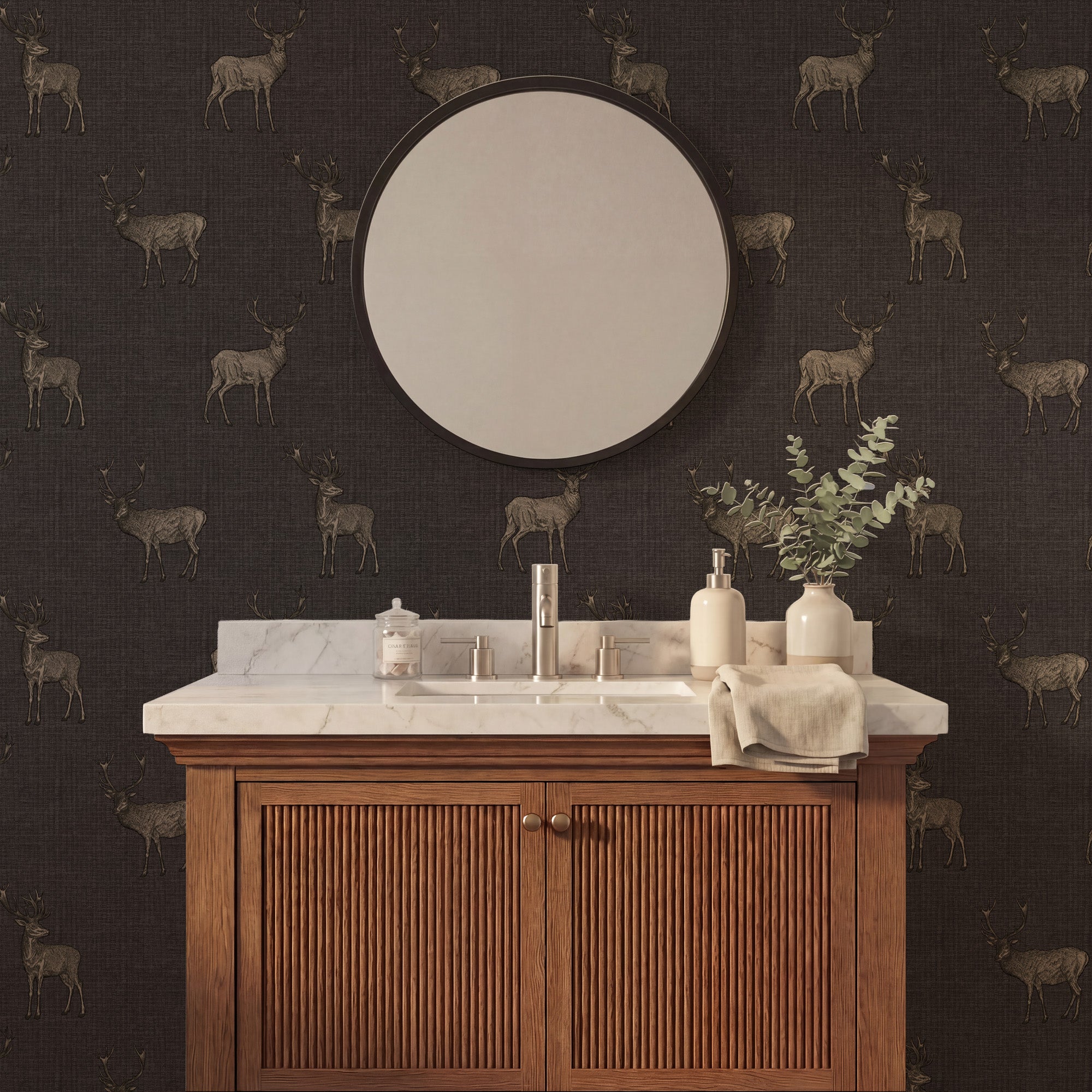 Heritage Stag Charcoal/Copper Wallpaper