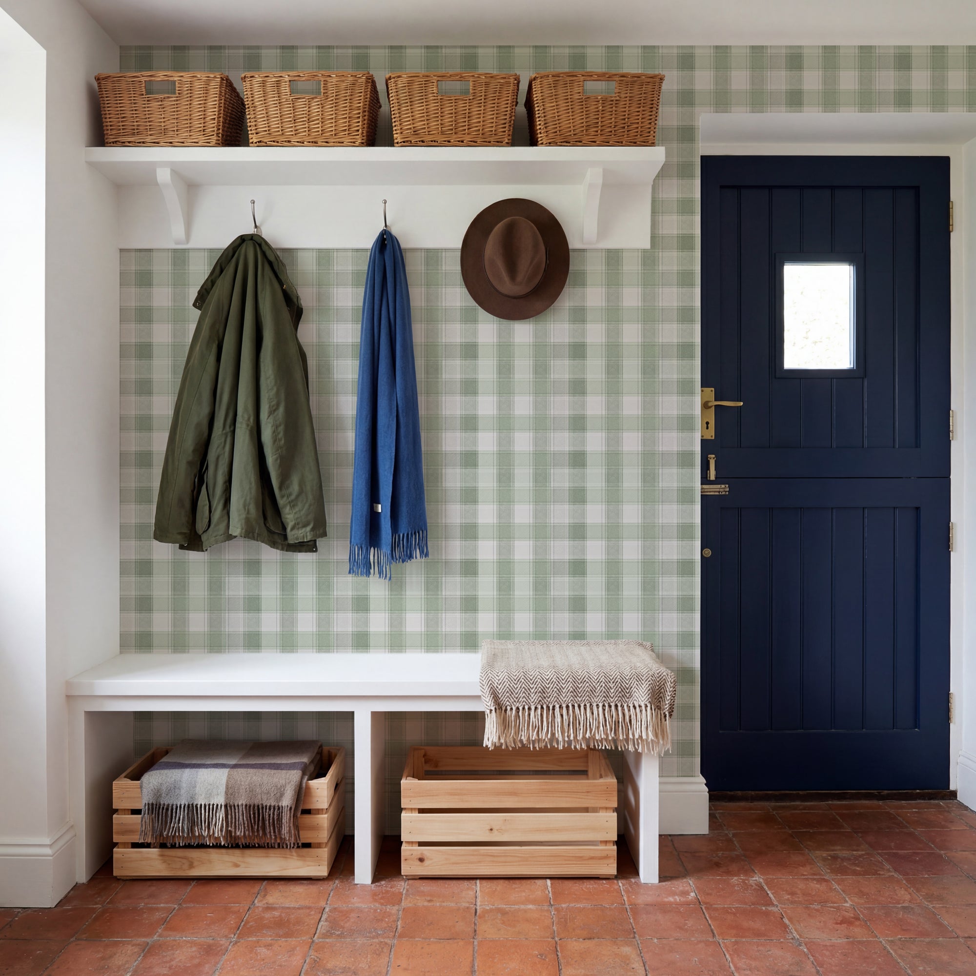 Country Check Sage Wallpaper