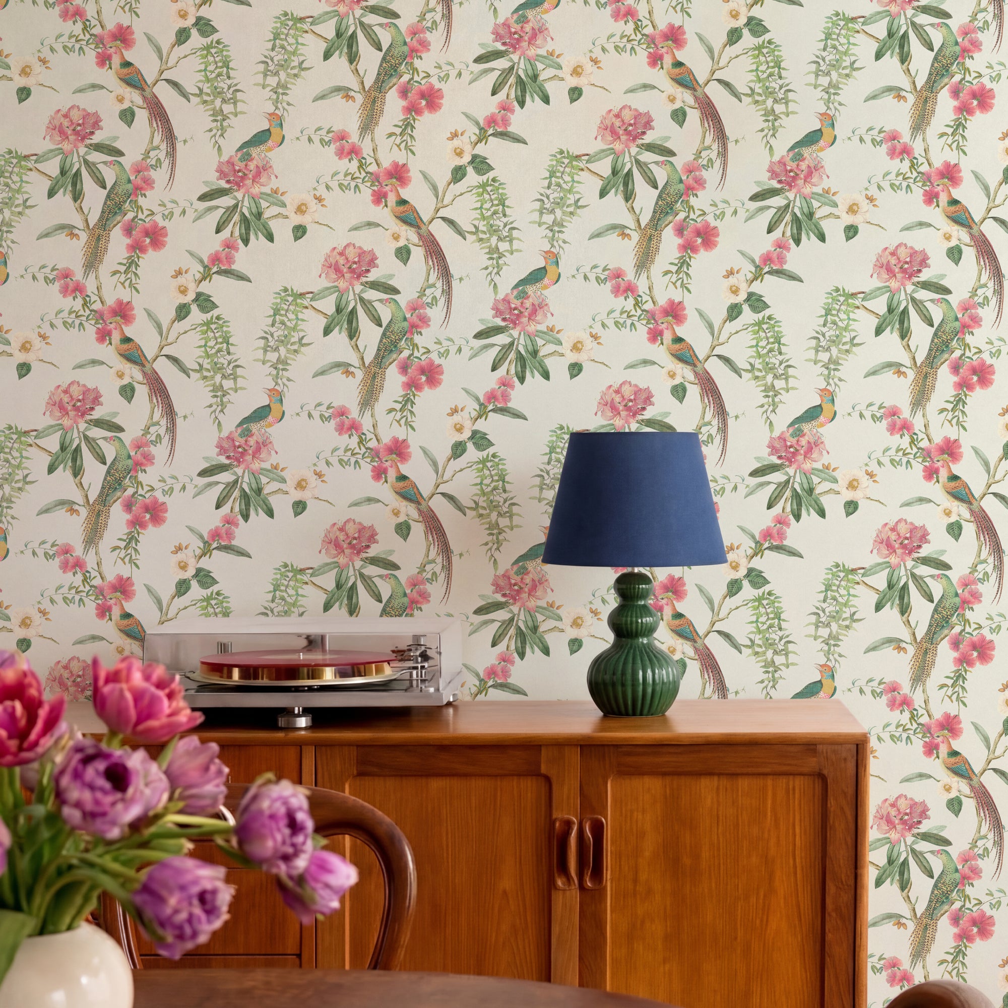 Exotic Garden Pink Green Wallpaper