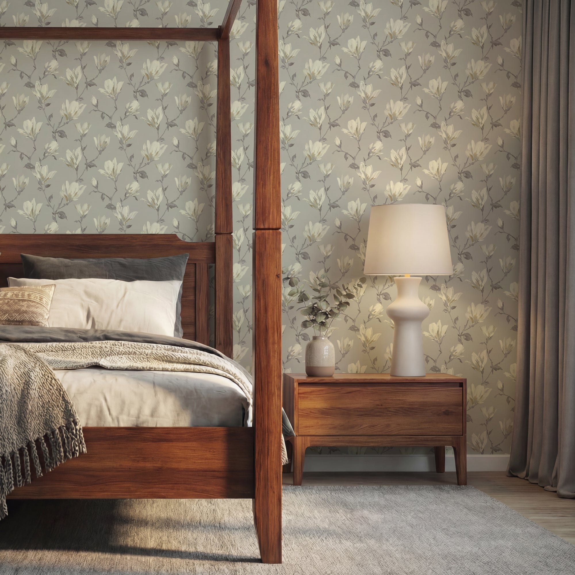 Lily Floral Natural Wallpaper