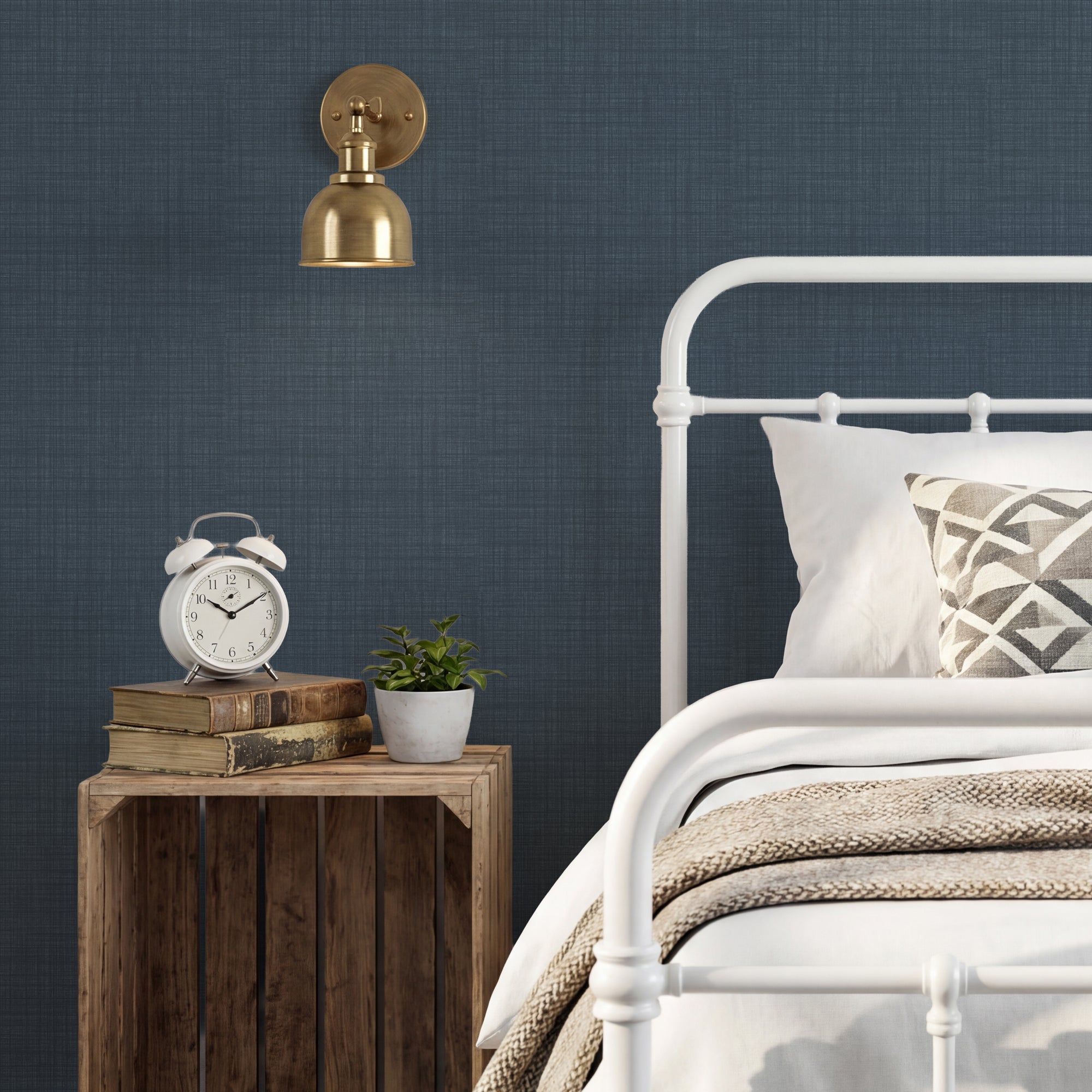 Weave Texture Navy Wallpaper
