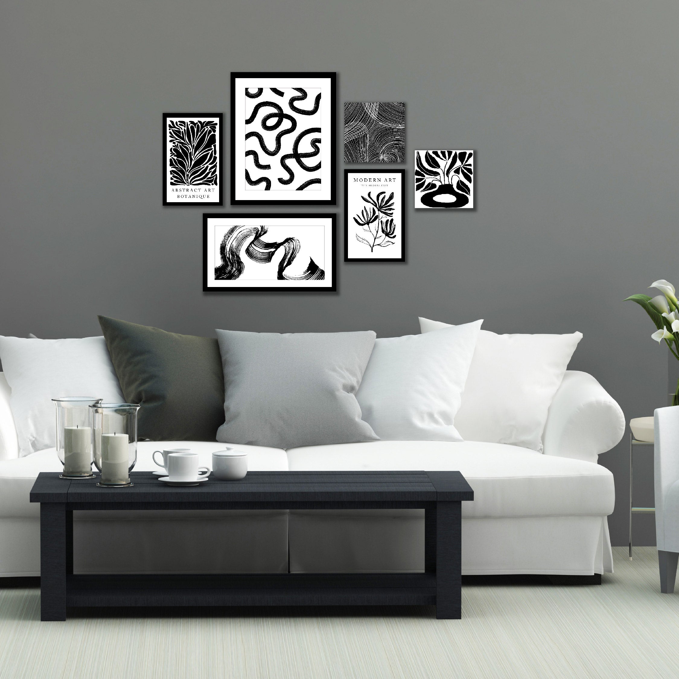 Arthouse Mono Abstract 6 in 1 Canvas Set