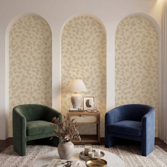 Elegant Ginkgo Leaf Gold Neutral Wallpaper