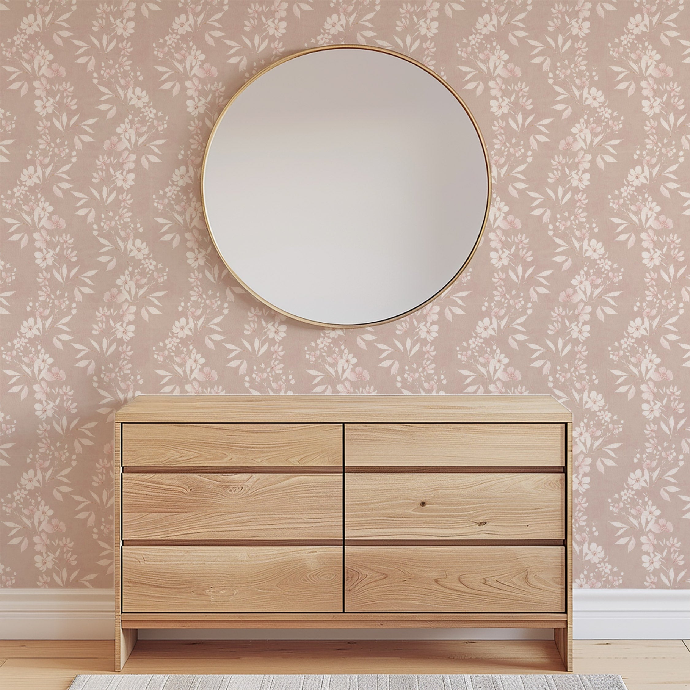 Delicate Floral Trial Blush Wallpaper