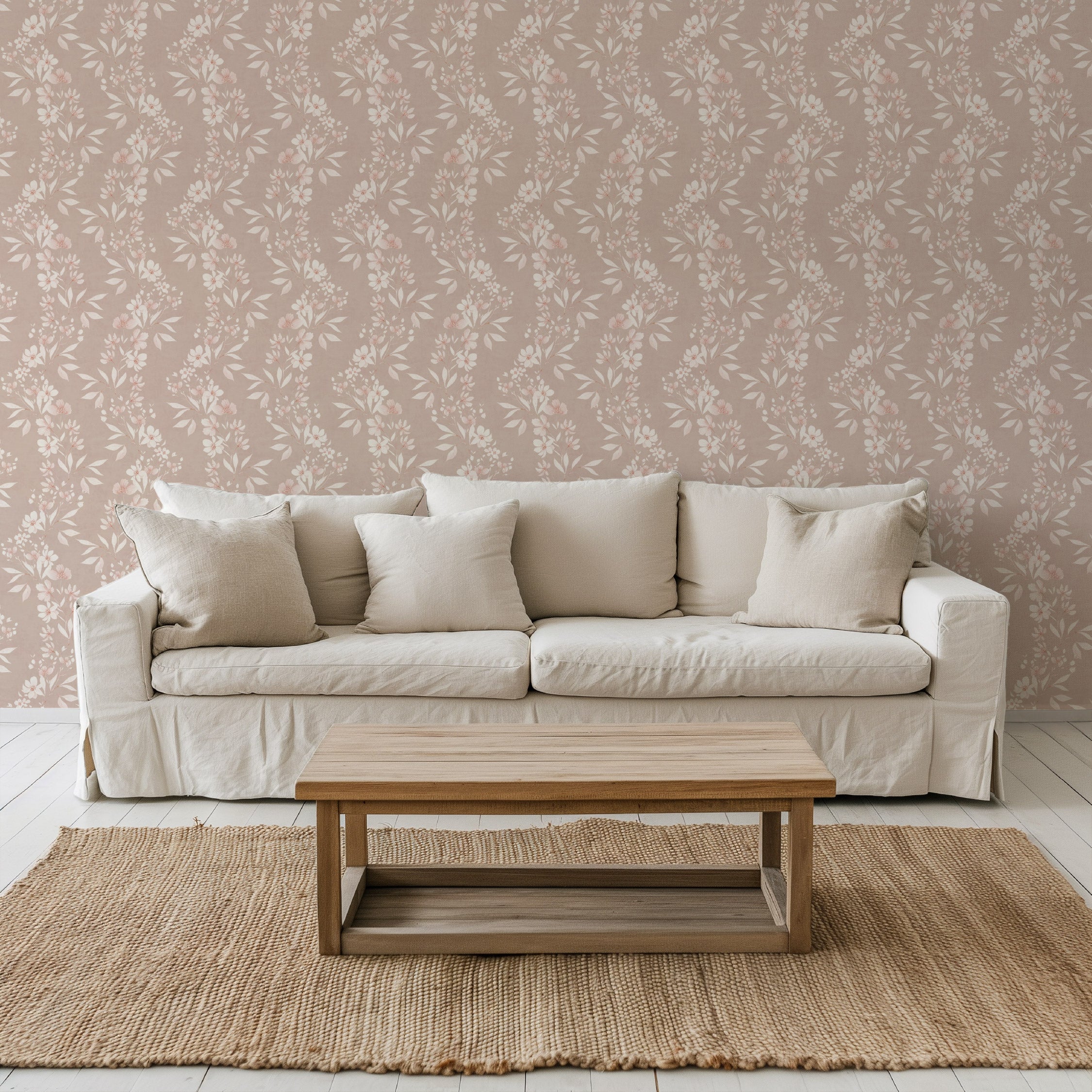 Delicate Floral Trial Blush Wallpaper