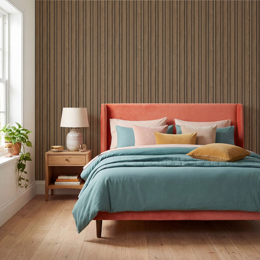 Pinstripe Wood Slats Brown Wallpaper